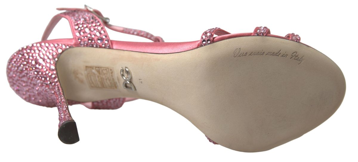 Dolce & Gabbana Розови кристални обувки с каишка за глезена Сандали