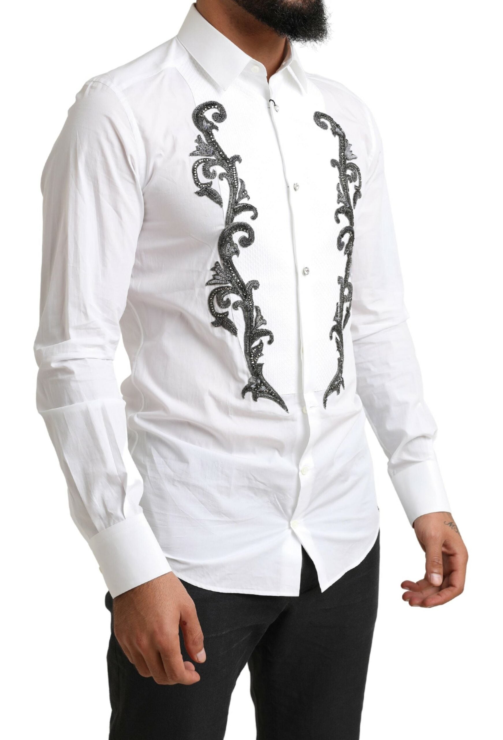 Бяла смокинг Dolce & Gabbana Slim Fit Baroque риза