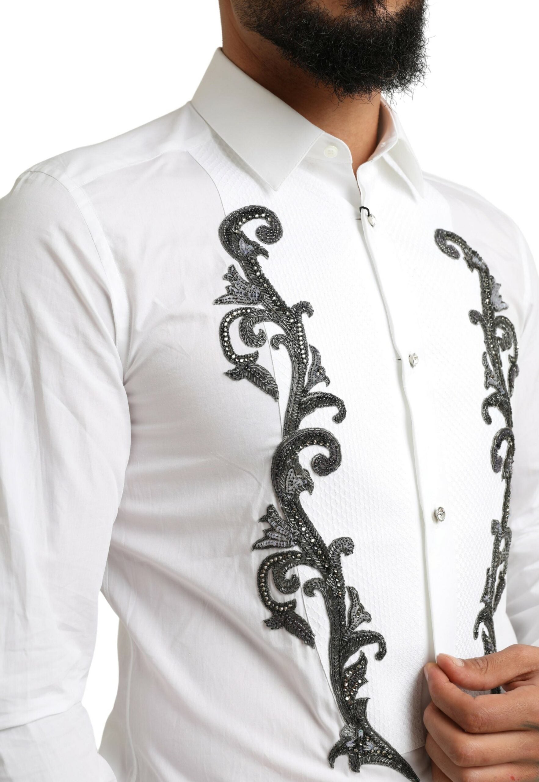 Бяла смокинг Dolce & Gabbana Slim Fit Baroque риза