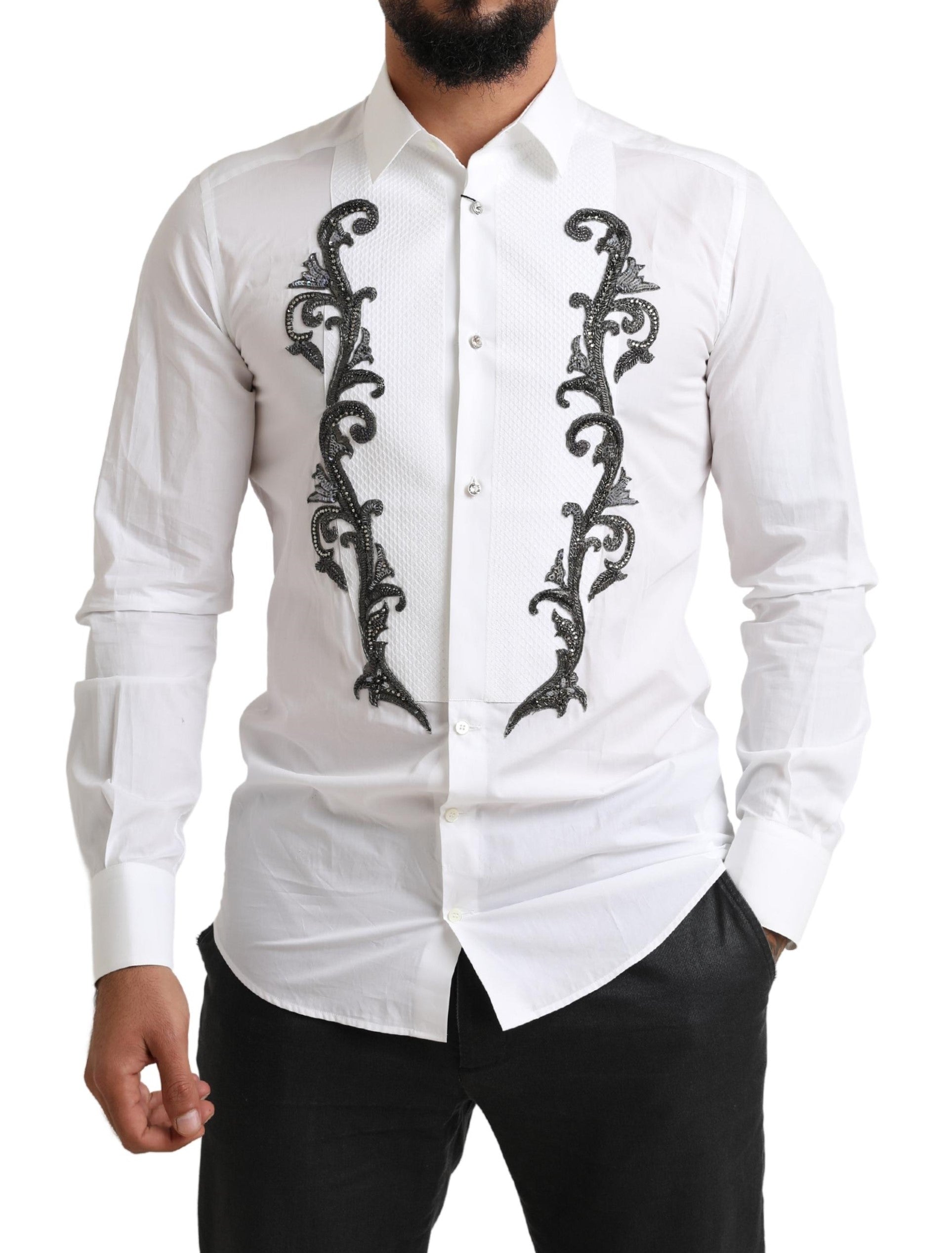 Бяла смокинг Dolce & Gabbana Slim Fit Baroque риза