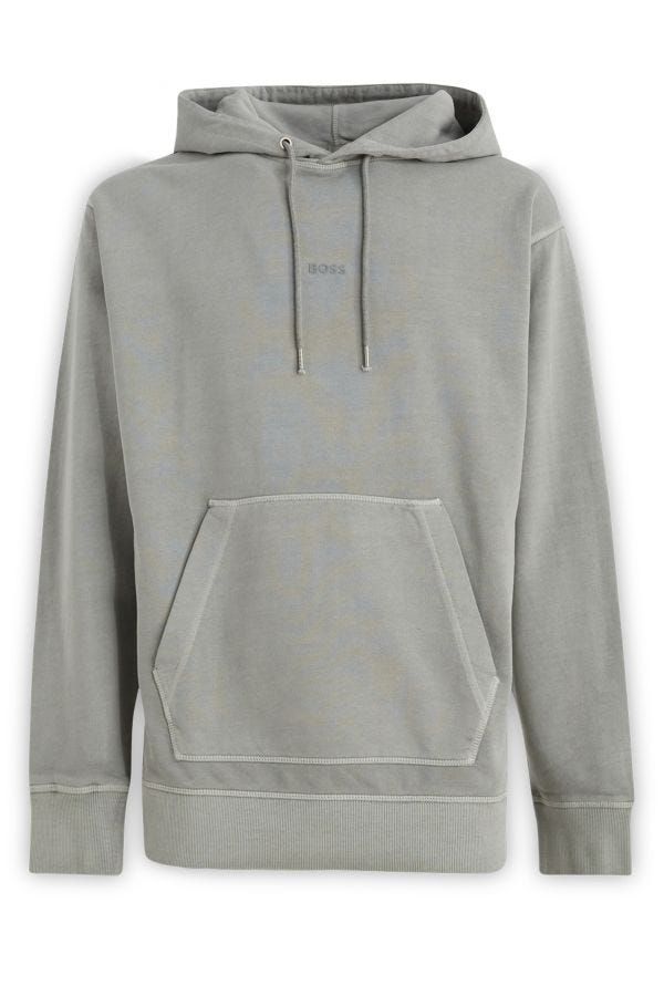 Суичър с качулка и сив памучен лого Hugo Boss