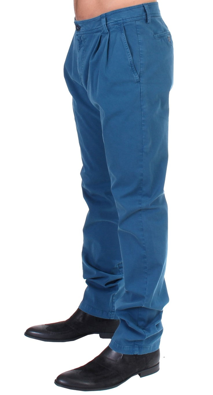 Сини памучни панталони GF Ferre Straight Fit