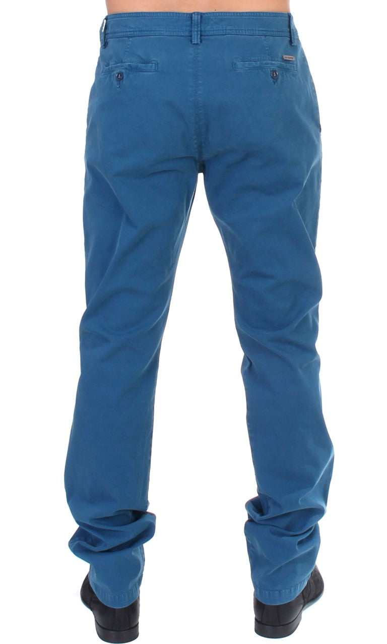Сини памучни панталони GF Ferre Straight Fit