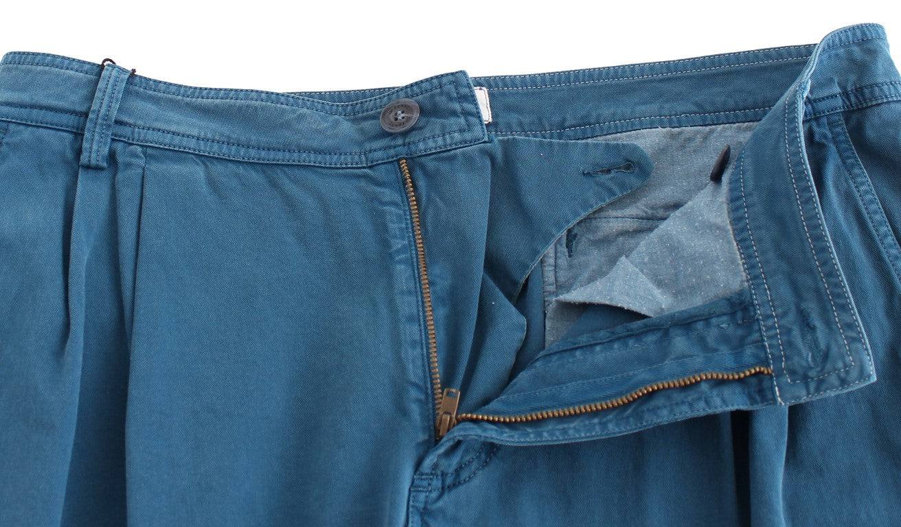 Сини памучни панталони GF Ferre Straight Fit