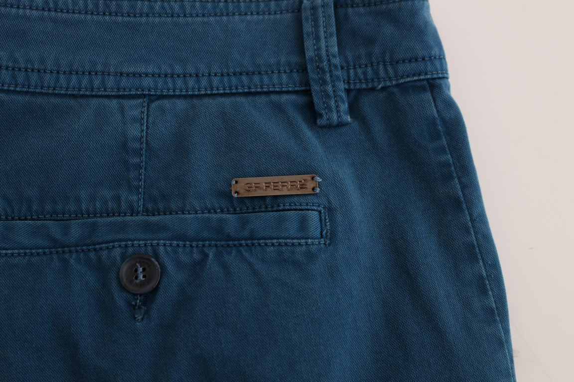 Сини памучни панталони GF Ferre Straight Fit