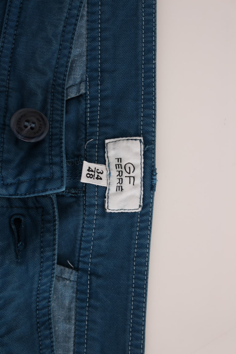 Сини памучни панталони GF Ferre Straight Fit