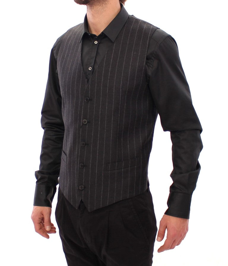 Dolce & Gabbana Sleek Gray Striped Wool Dress Vest
