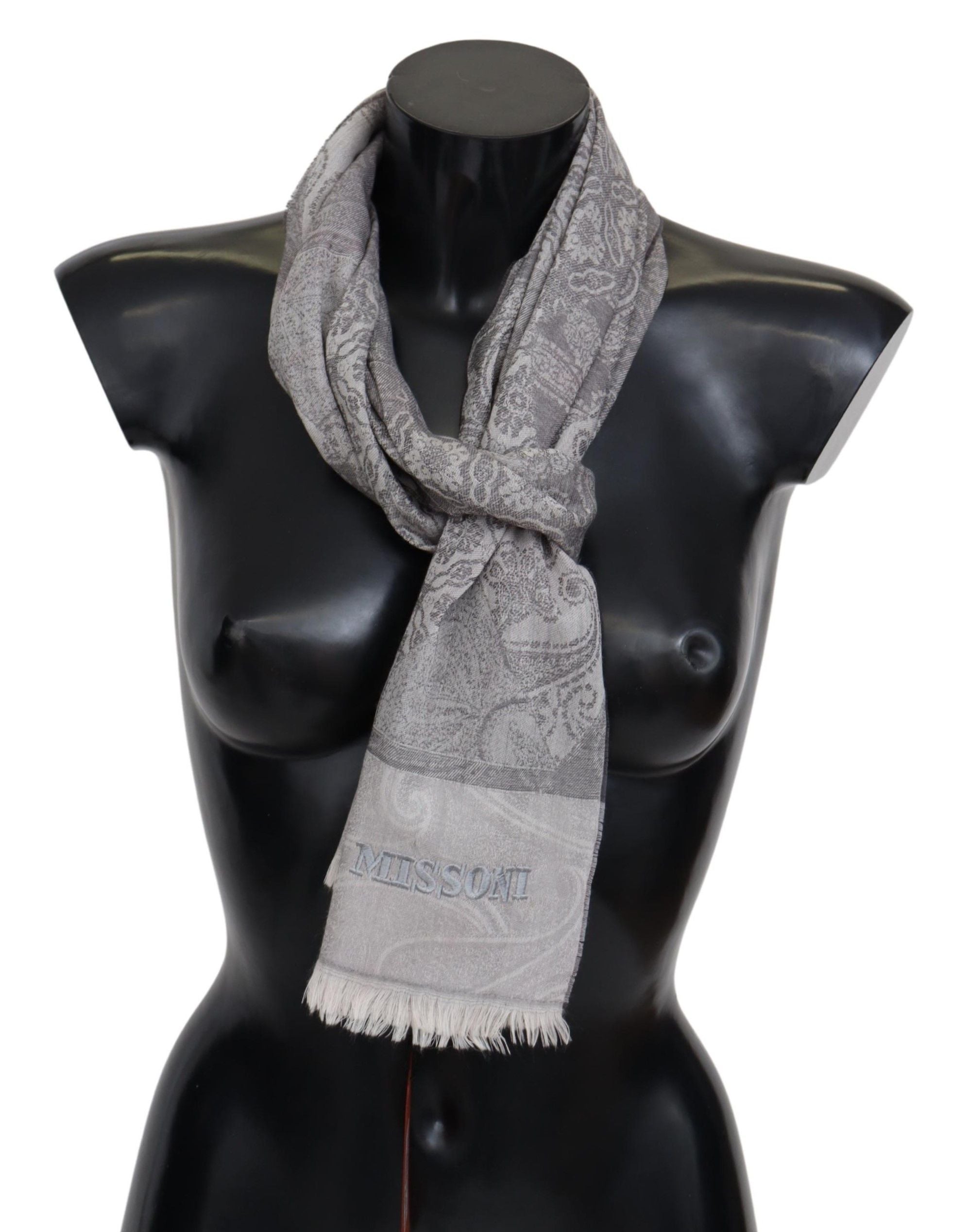 Missoni Grey Пейсли вълнен унисекс шал за увиване на врата