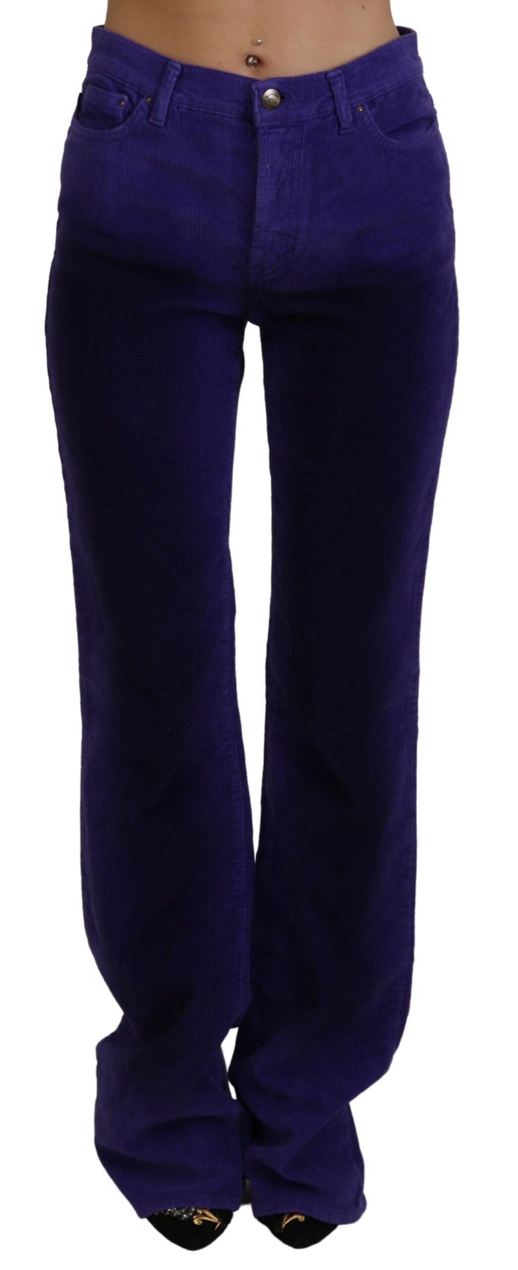 Дамски панталон Just Cavalli Purple Cotton Corduroy