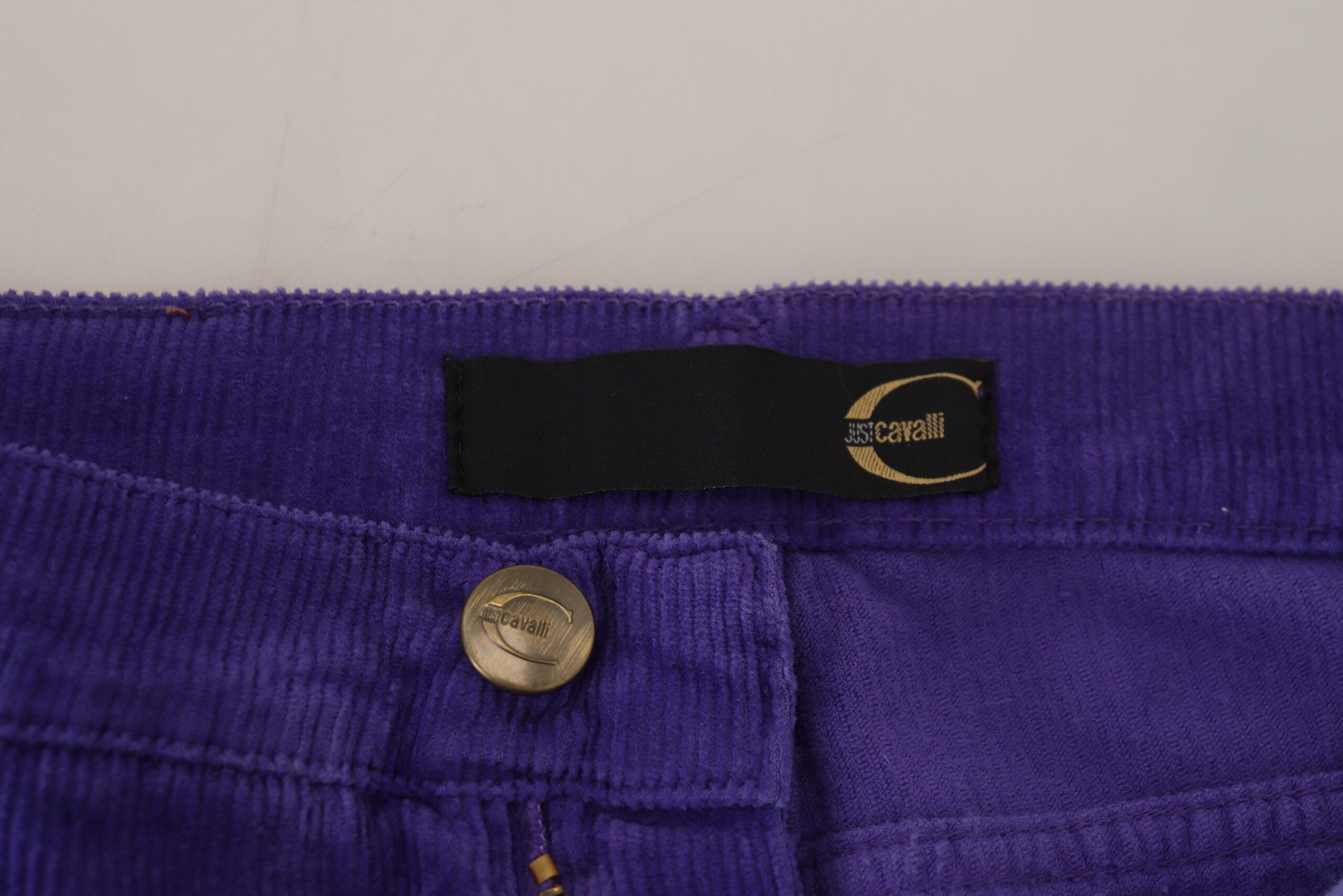 Дамски панталон Just Cavalli Purple Cotton Corduroy
