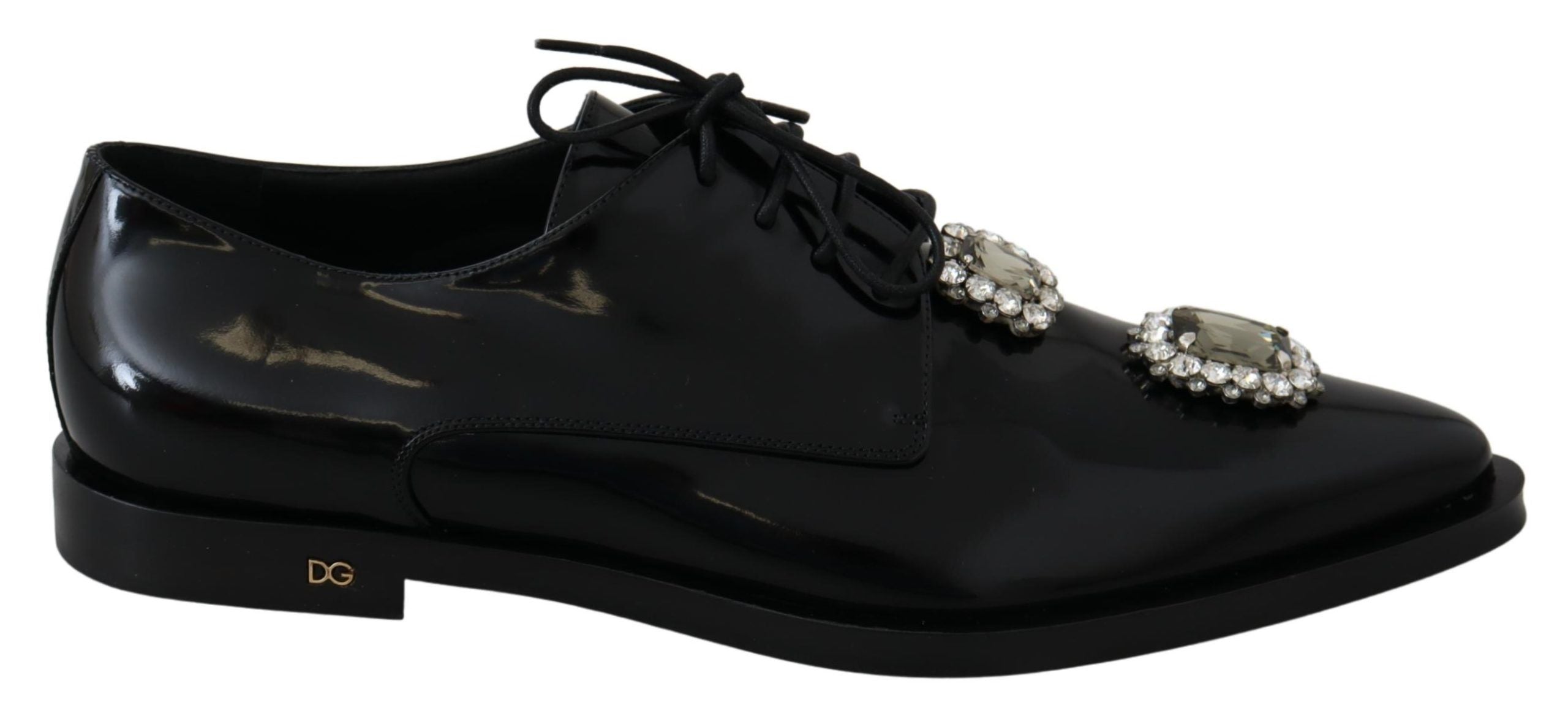 Dolce & Gabbana Черни кожени кристални официални обувки с връзки