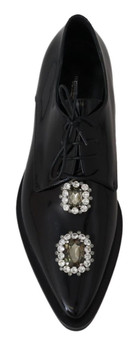 Dolce & Gabbana Черни кожени кристални официални обувки с връзки