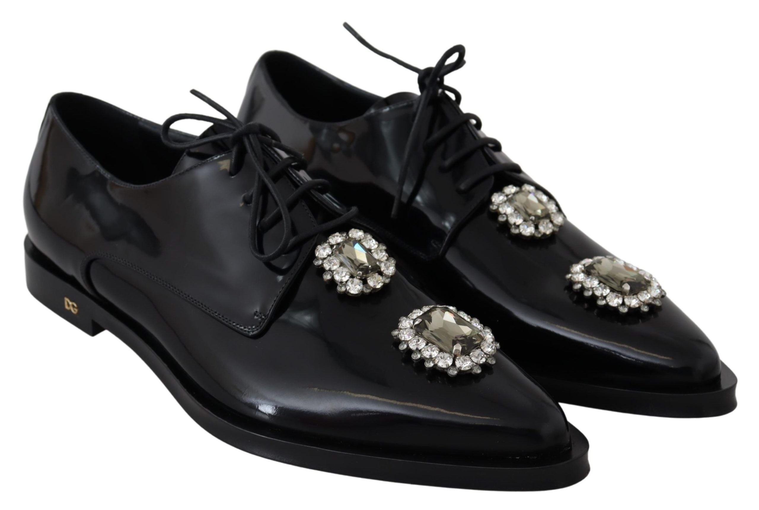 Dolce & Gabbana Черни кожени кристални официални обувки с връзки