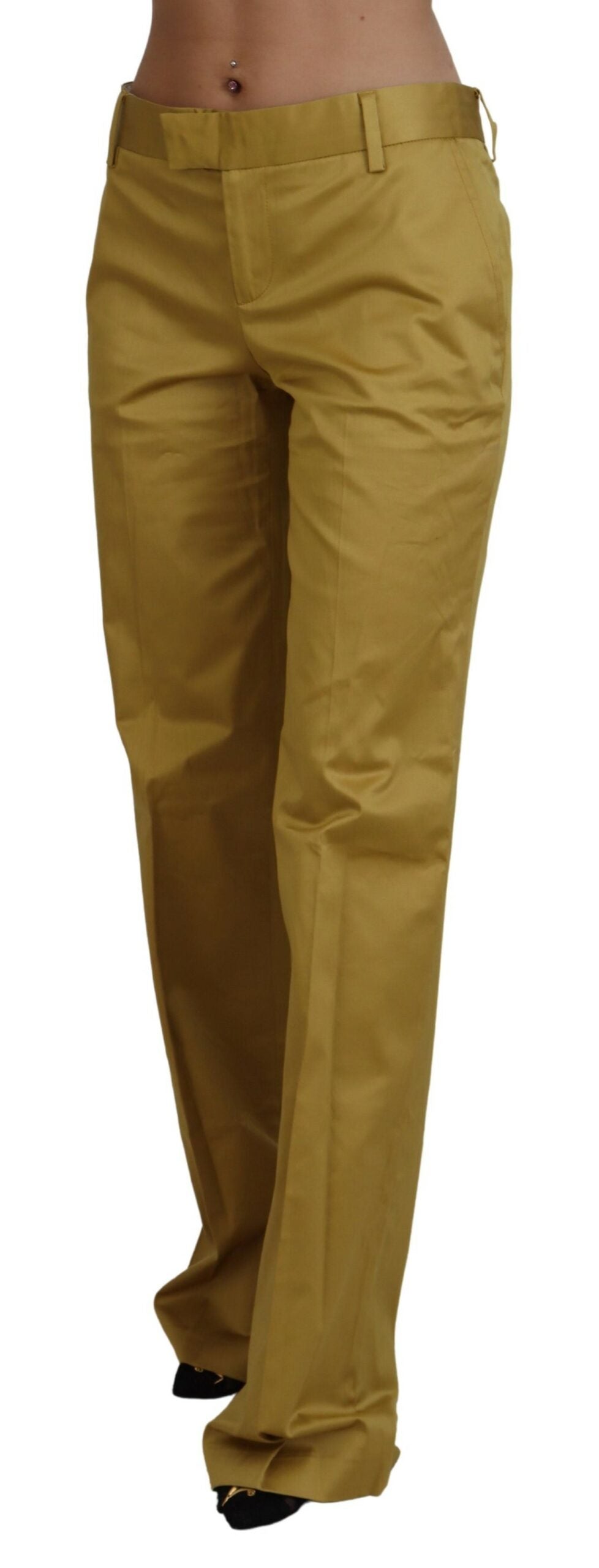 Дамски панталон Just Cavalli Gold Cotton със средна талия