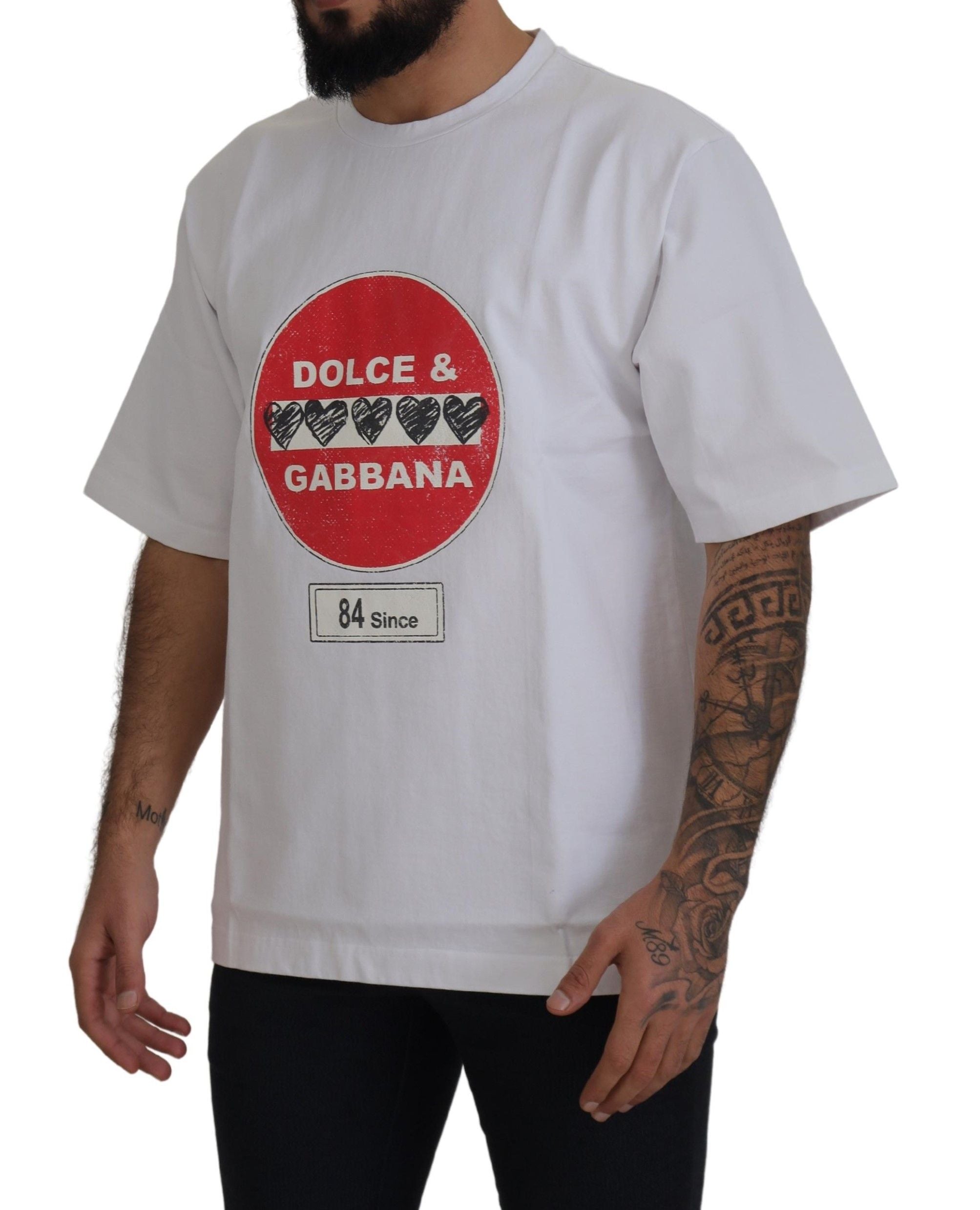 Dolce & Gabbana Бяла тениска Amor Heart Cotton Crewneck