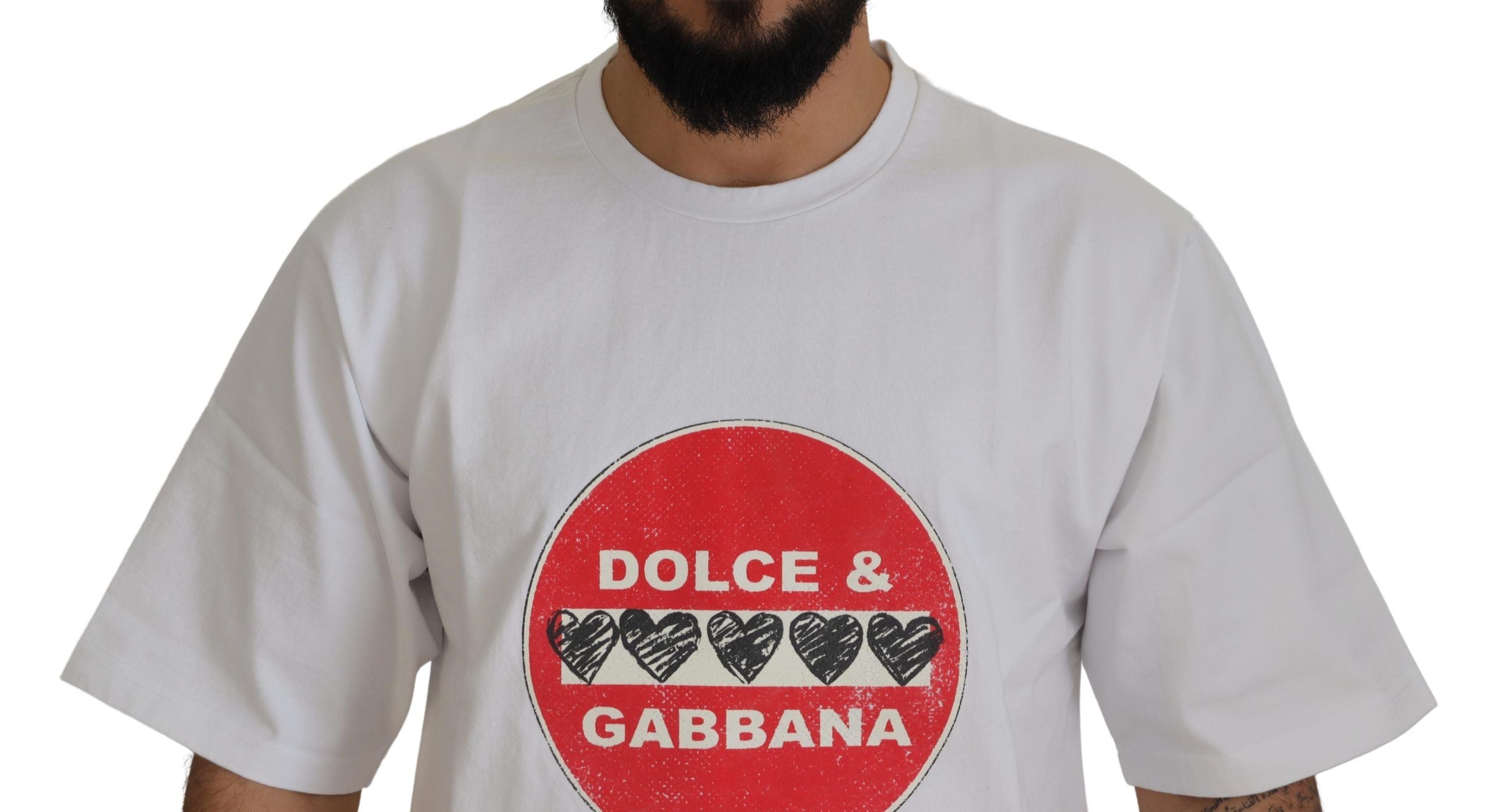 Dolce & Gabbana Бяла тениска Amor Heart Cotton Crewneck