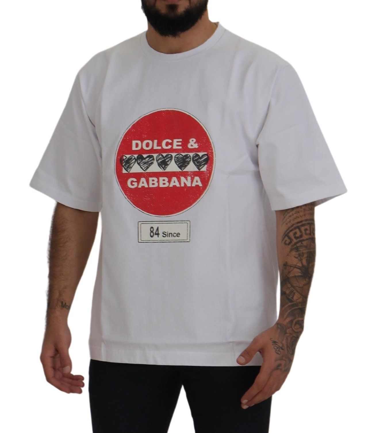 Dolce & Gabbana Бяла тениска Amor Heart Cotton Crewneck