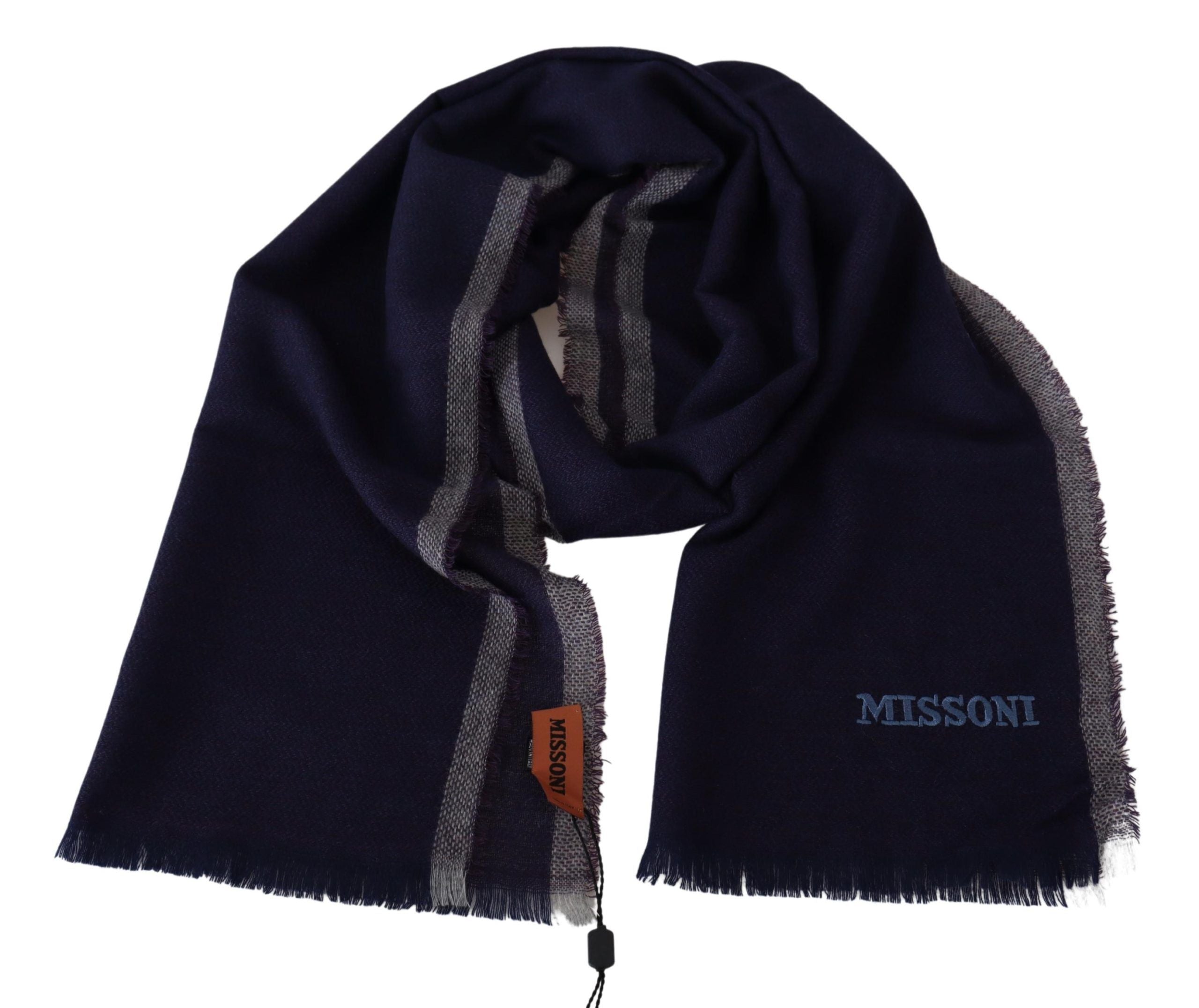 Многоцветен вълнен унисекс раиран шал с ресни на Missoni