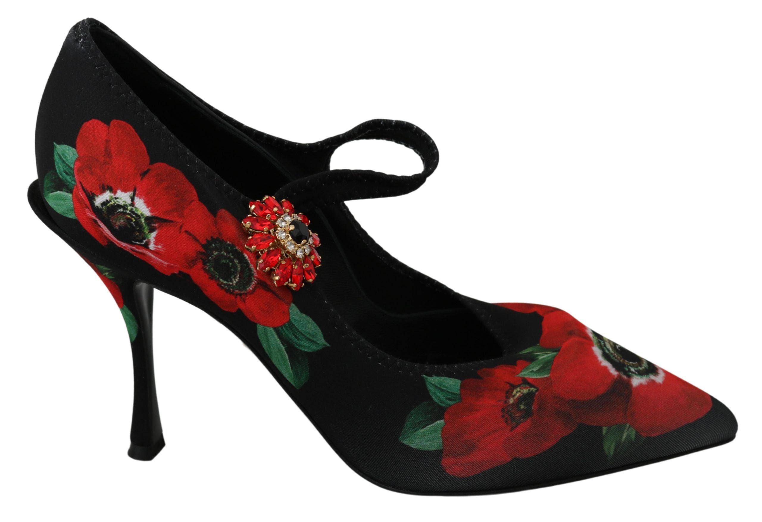 Dolce & Gabbana черни червени флорални обувки Mary Janes
