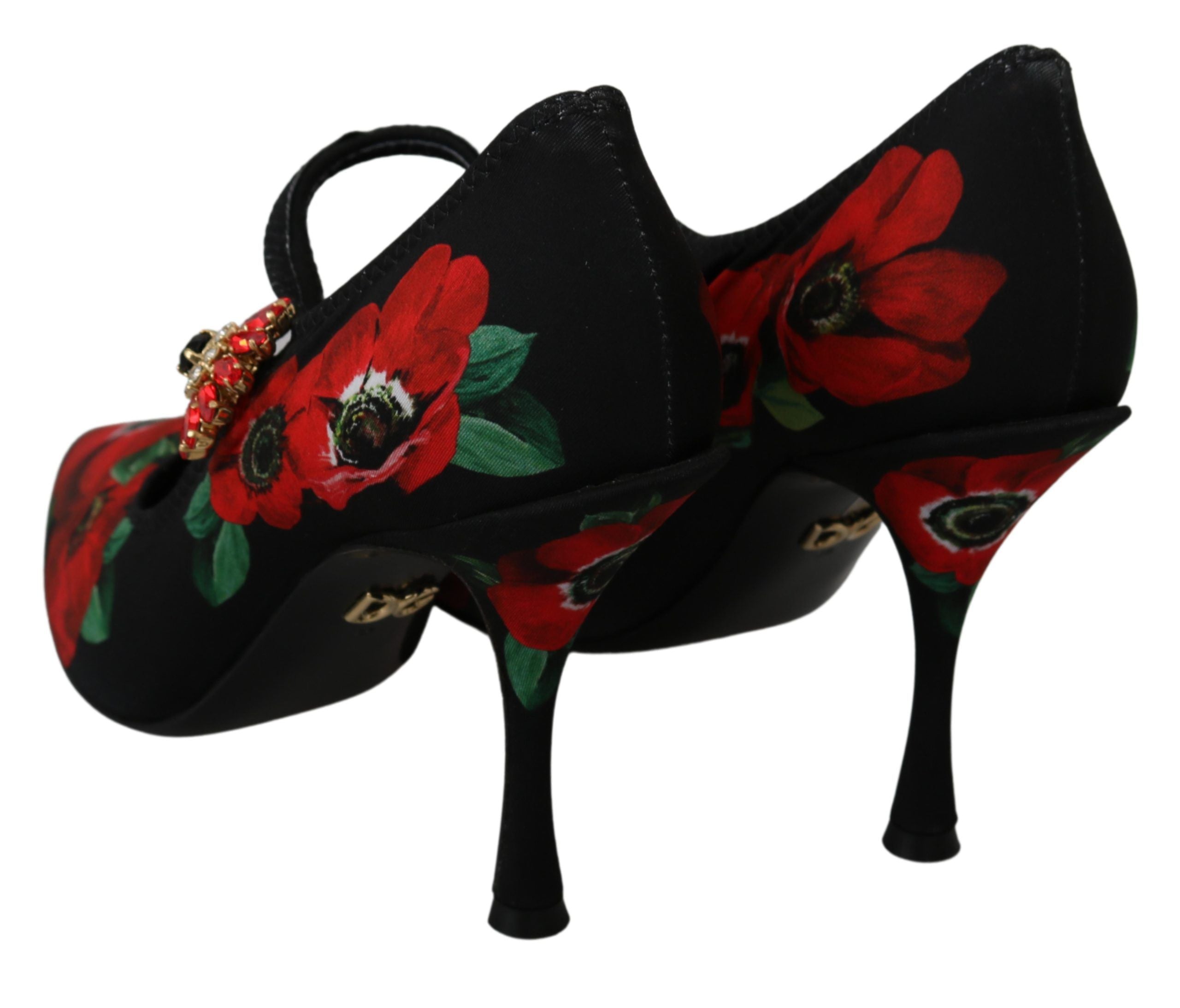 Dolce & Gabbana черни червени флорални обувки Mary Janes