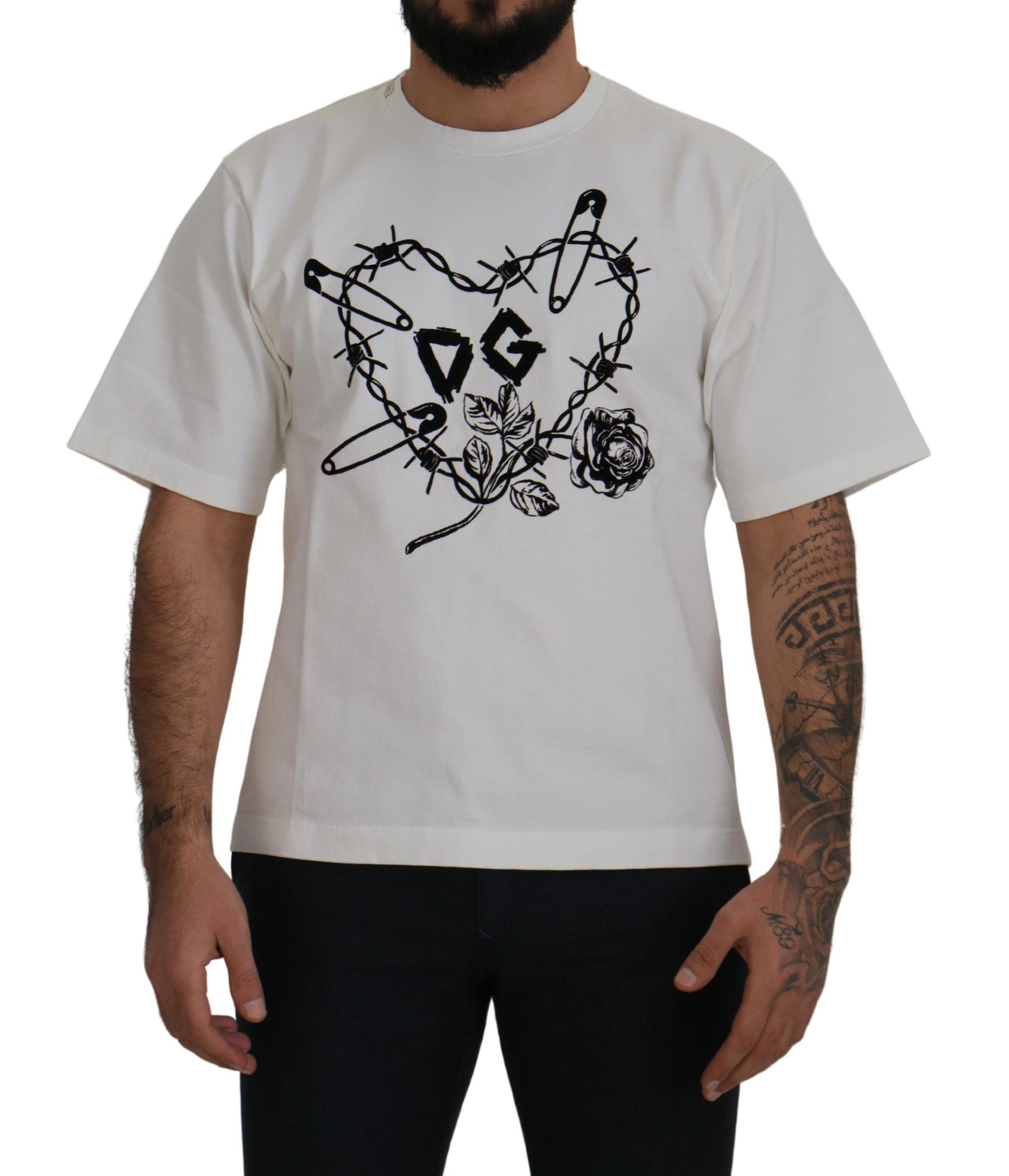 Dolce & Gabbana Бяла тениска Amor Cotton Crewneck