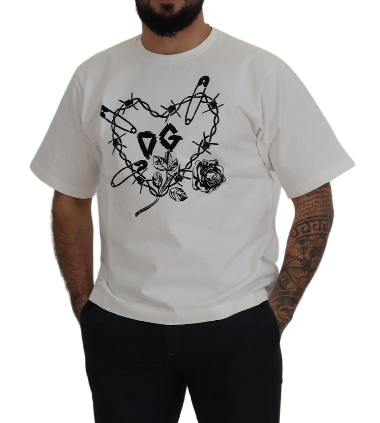 Dolce & Gabbana Бяла тениска Amor Cotton Crewneck