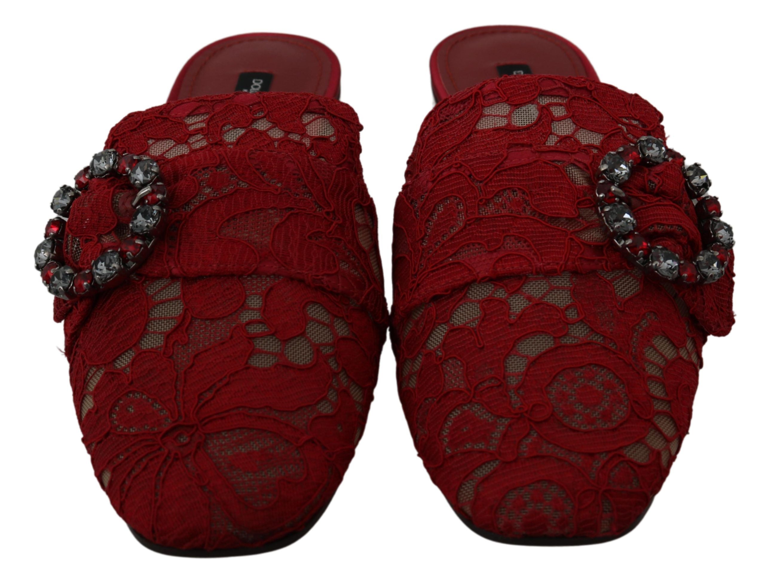 Dolce & Gabbana Radiant Red Slide Flats with Crystal Embellishments