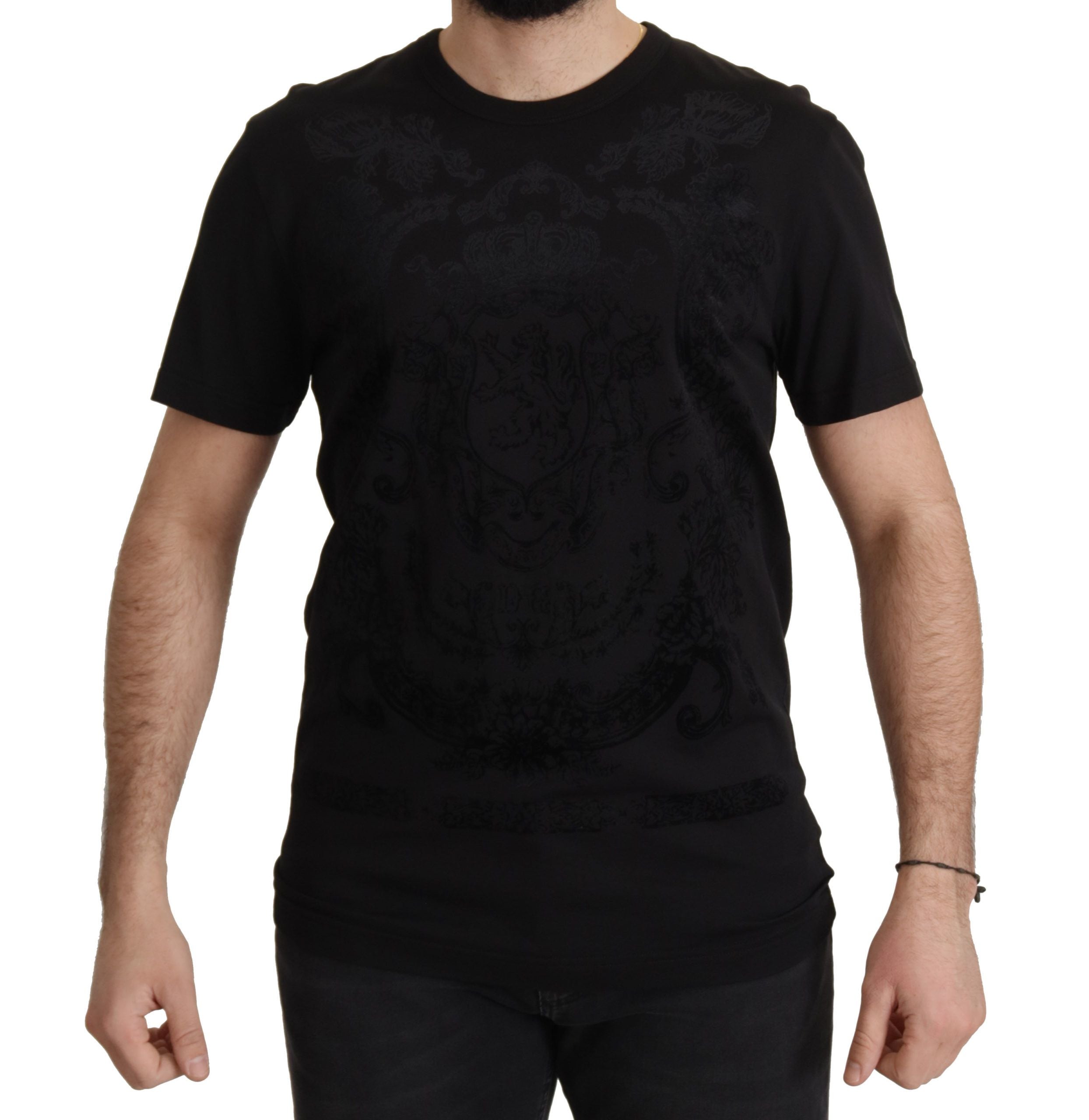 Dolce & Gabbana Черна тениска DG Baroque Cotton Crewneck