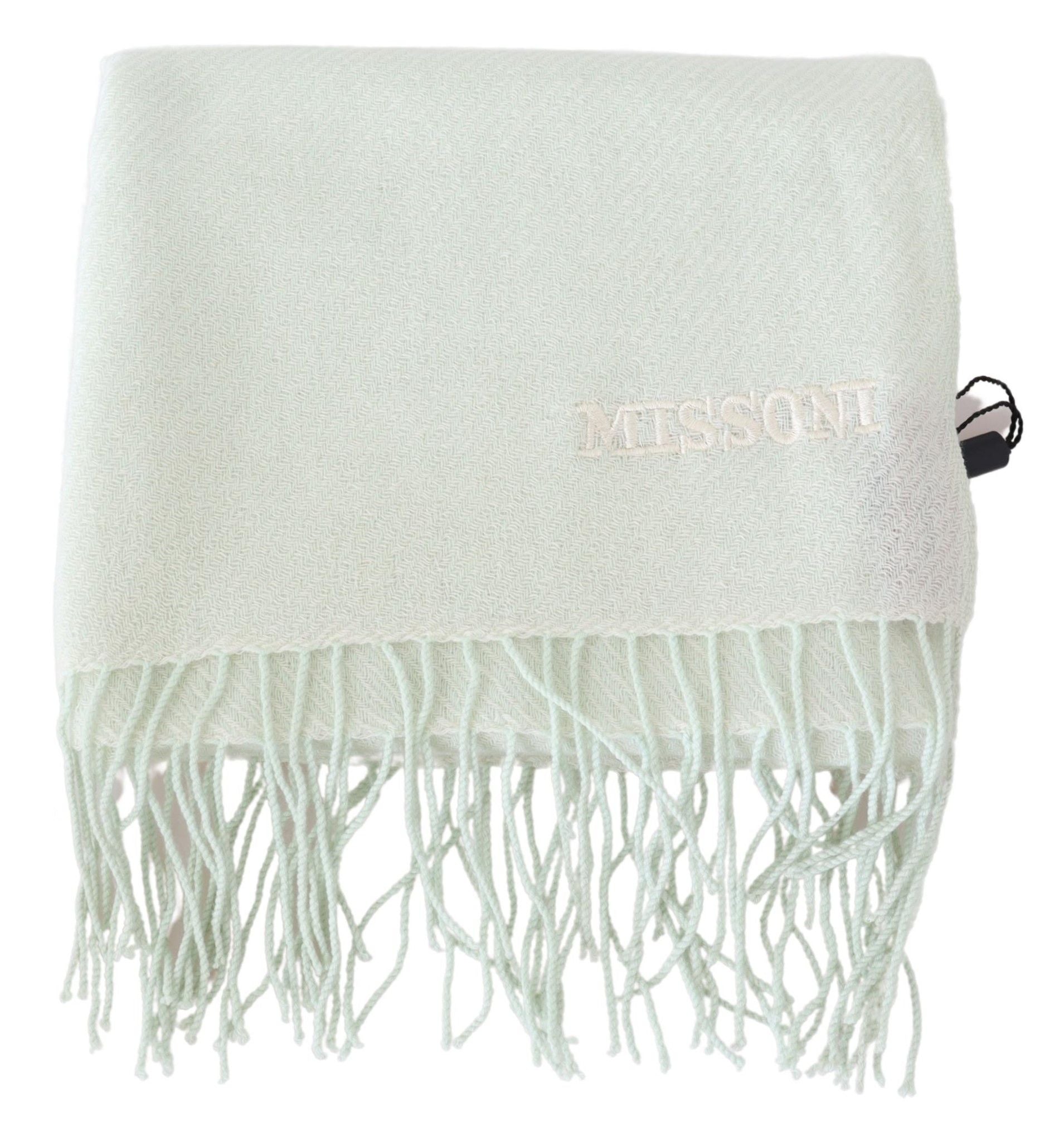 Шал Missoni с кашмирен унисекс с бяла шарка и ресни