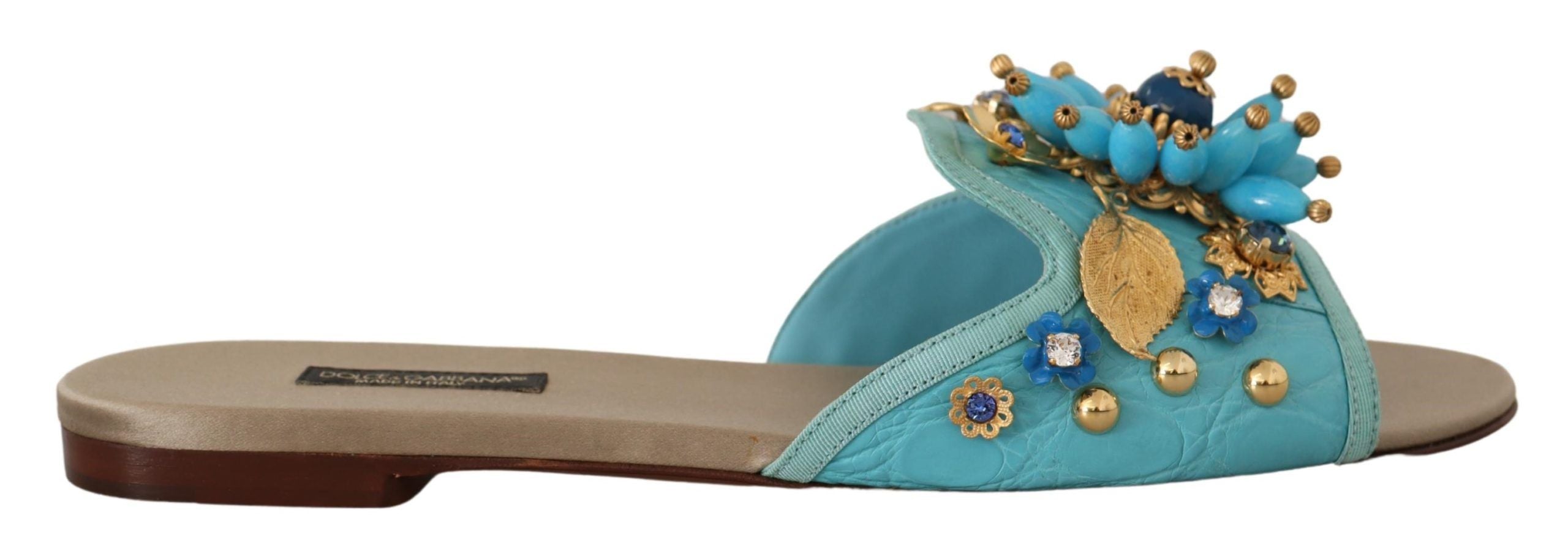 Сини кристални екзотични кожени сандали Dolce & Gabbana Blue Crystal