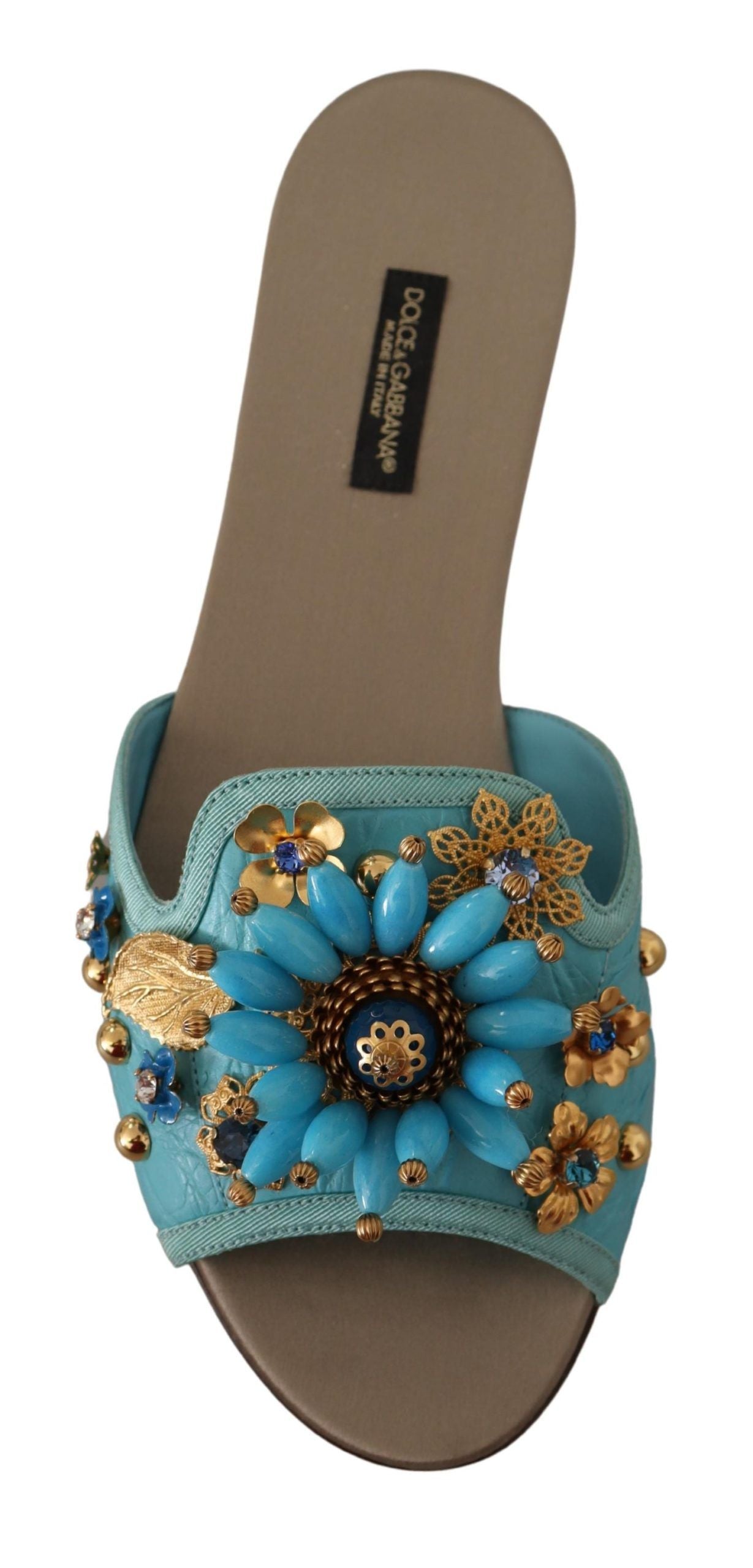 Сини кристални екзотични кожени сандали Dolce & Gabbana Blue Crystal