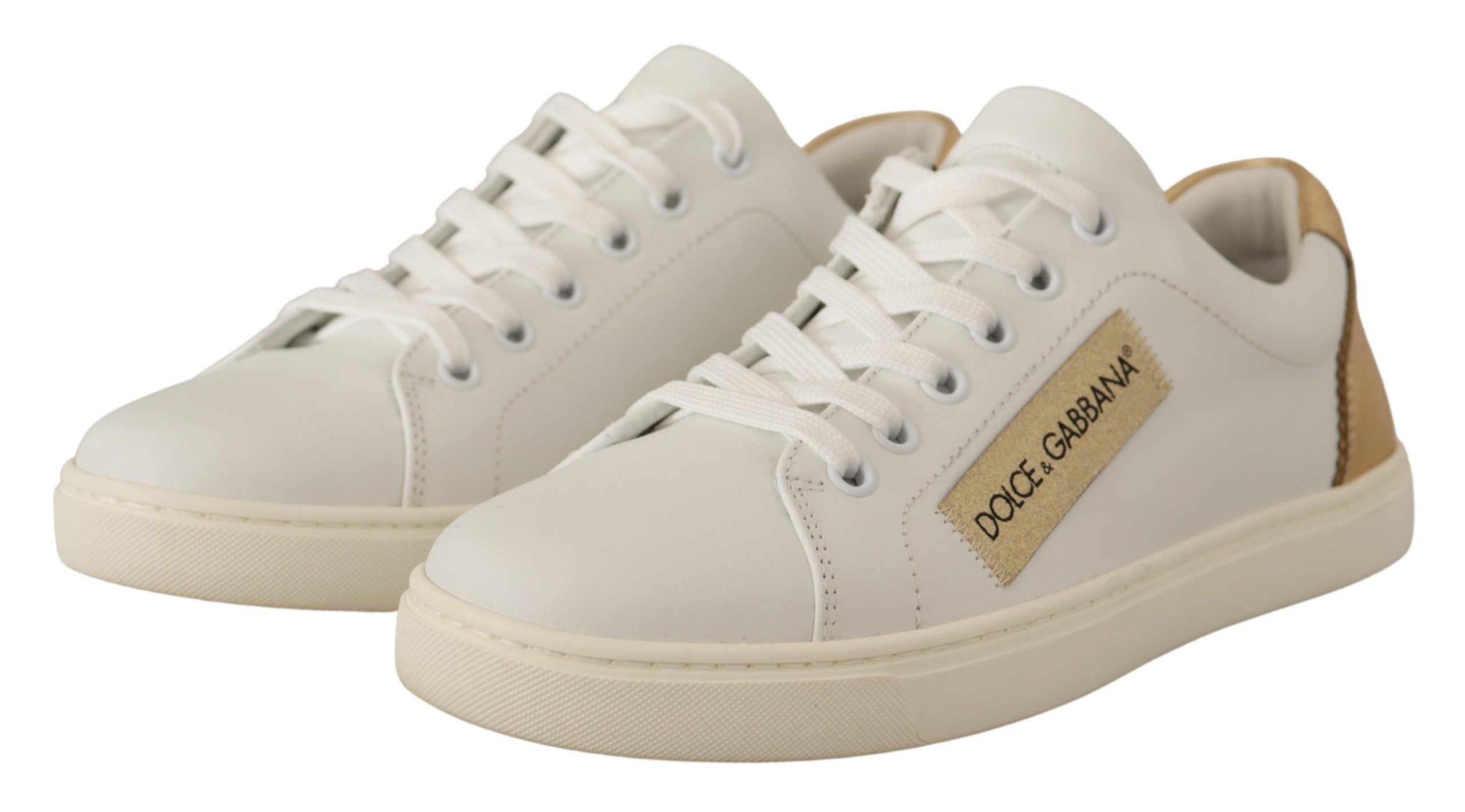 Кожени ниски кецове Dolce & Gabbana в бяло злато