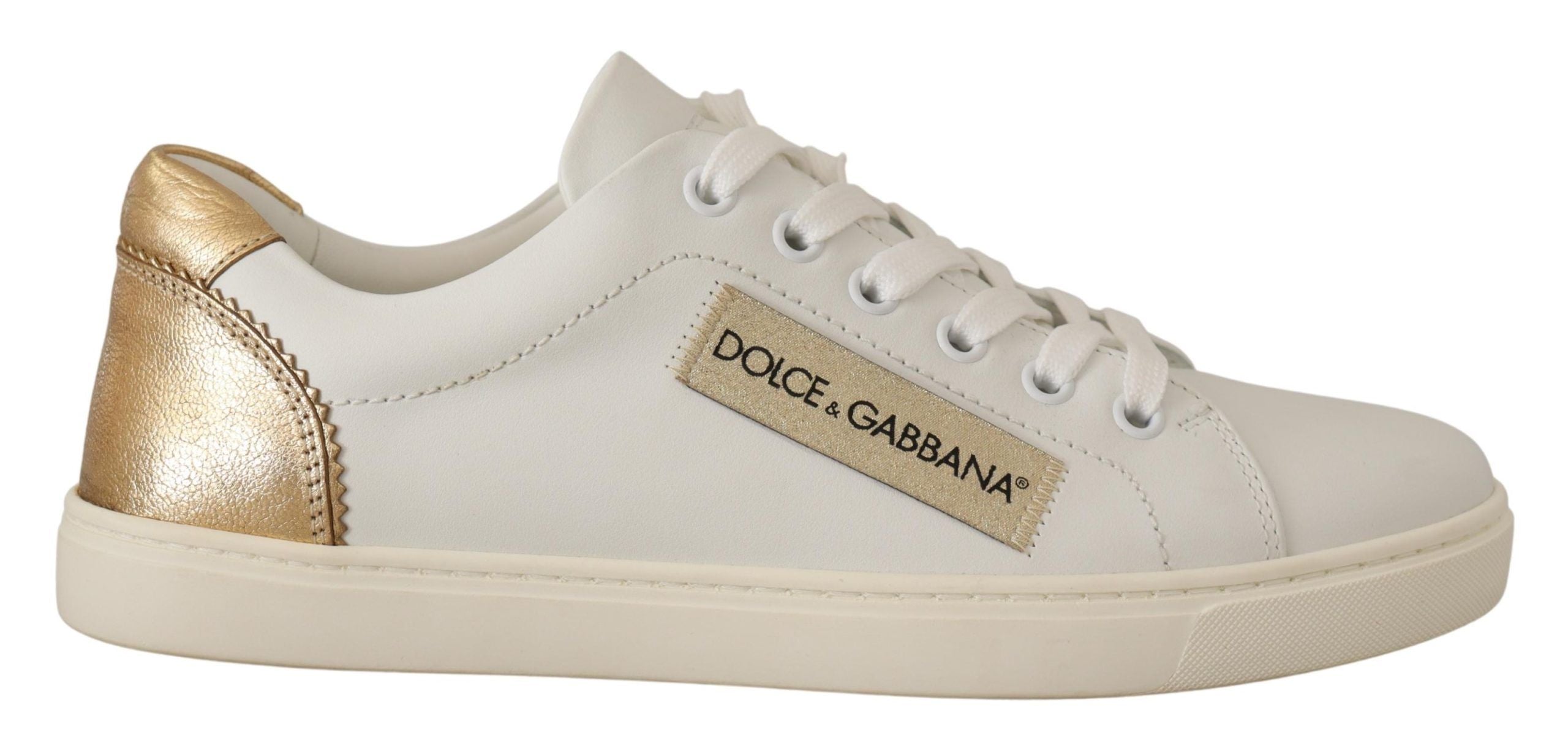 Кожени ниски кецове Dolce & Gabbana в бяло злато