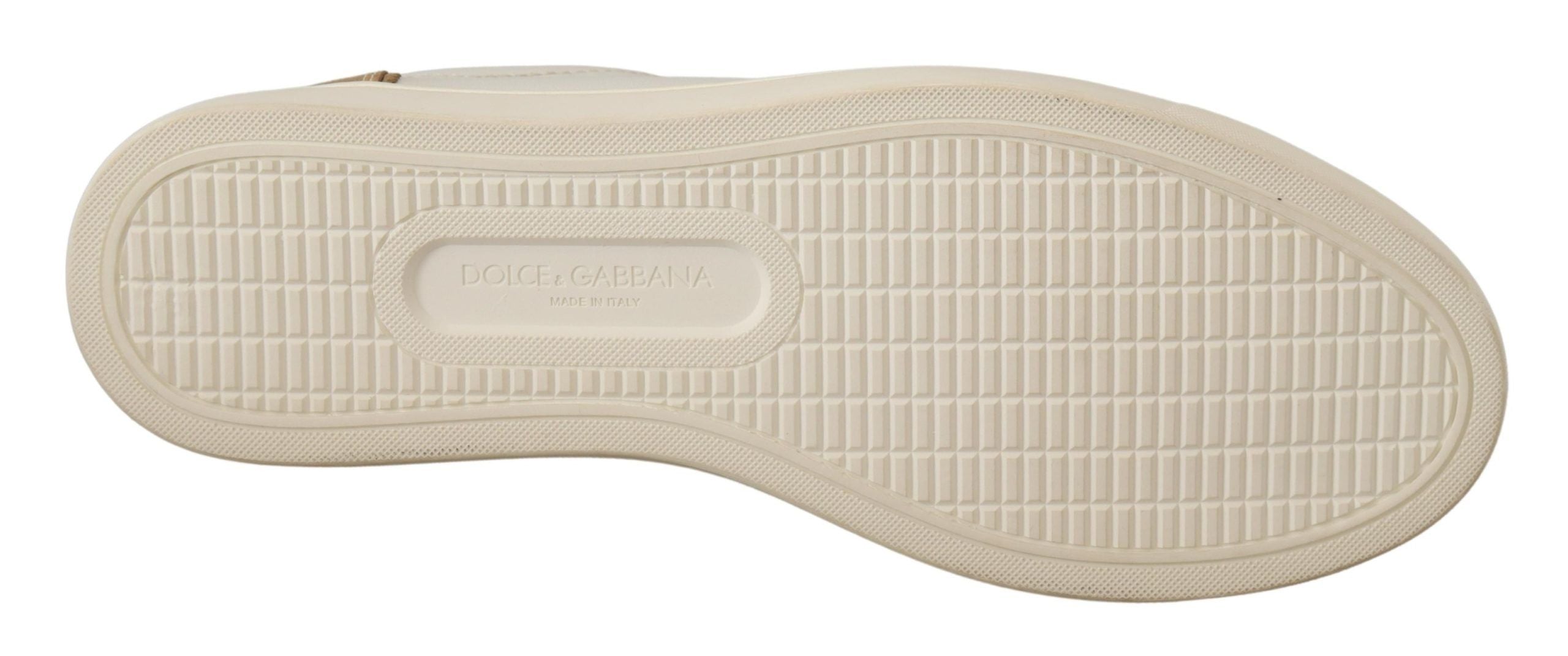 Елегантни бели кожени маратонки Dolce & Gabbana със златни акценти