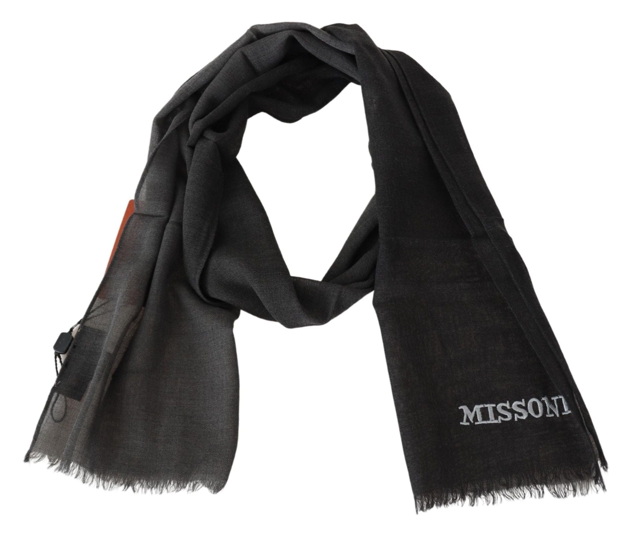 Missoni черен вълнен унисекс шал с ресни, шал с лого