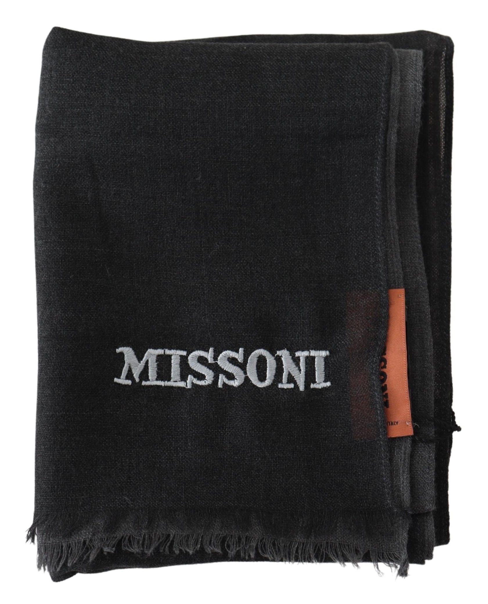 Missoni черен вълнен унисекс шал с ресни, шал с лого
