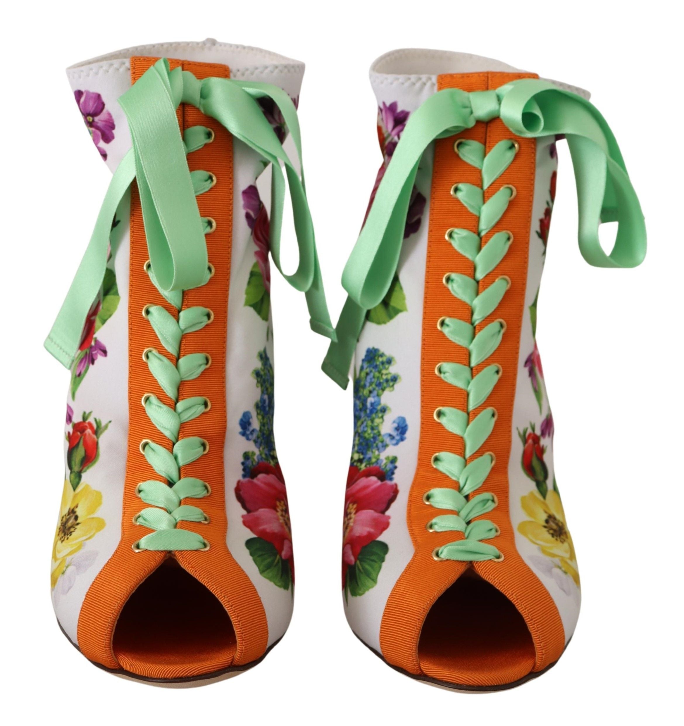 Обувки на висок ток с отворени пръсти от джърси с флорални мотиви Dolce & Gabbana