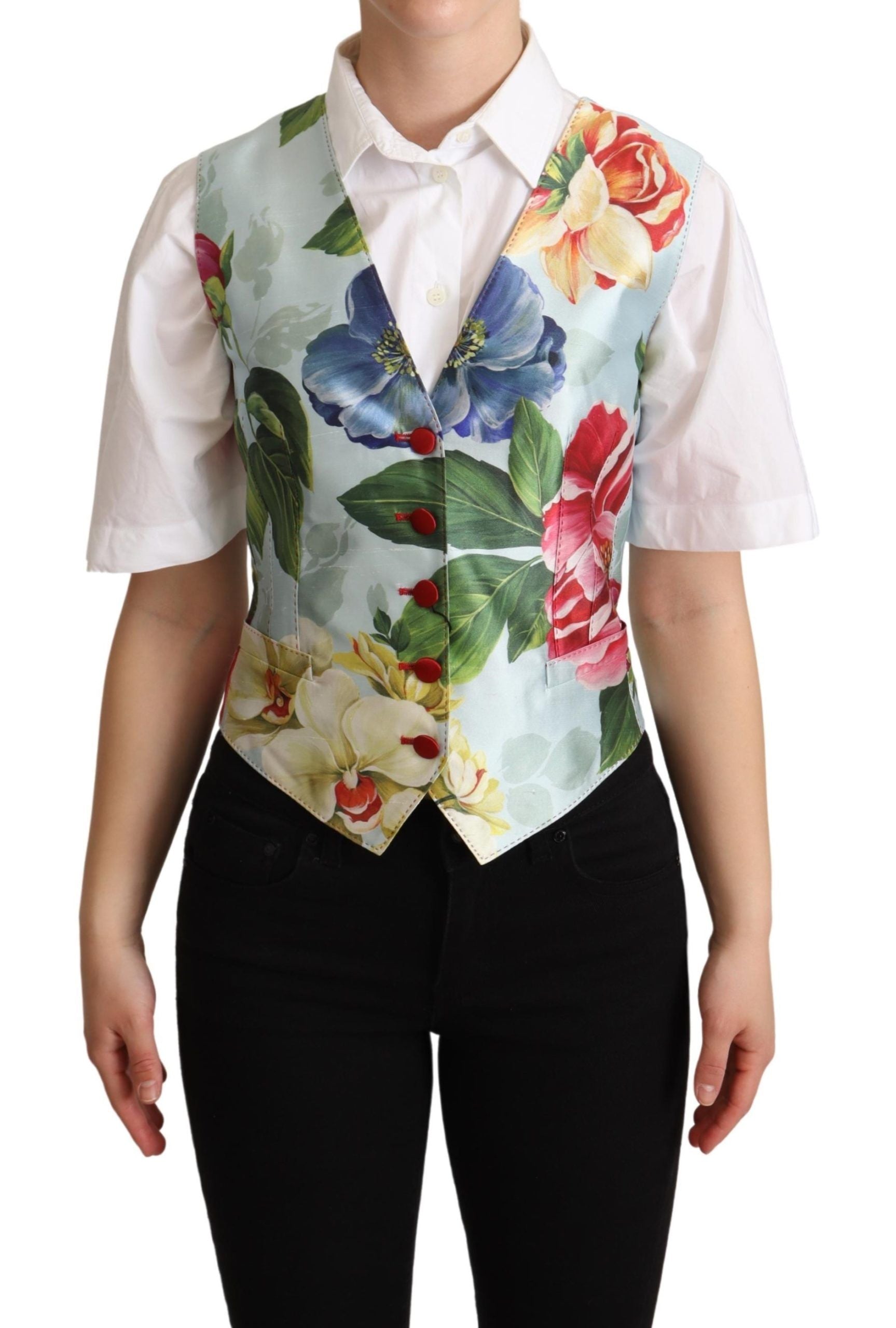 Копринена жилетка Dolce & Gabbana с ментово зелено и цветя
