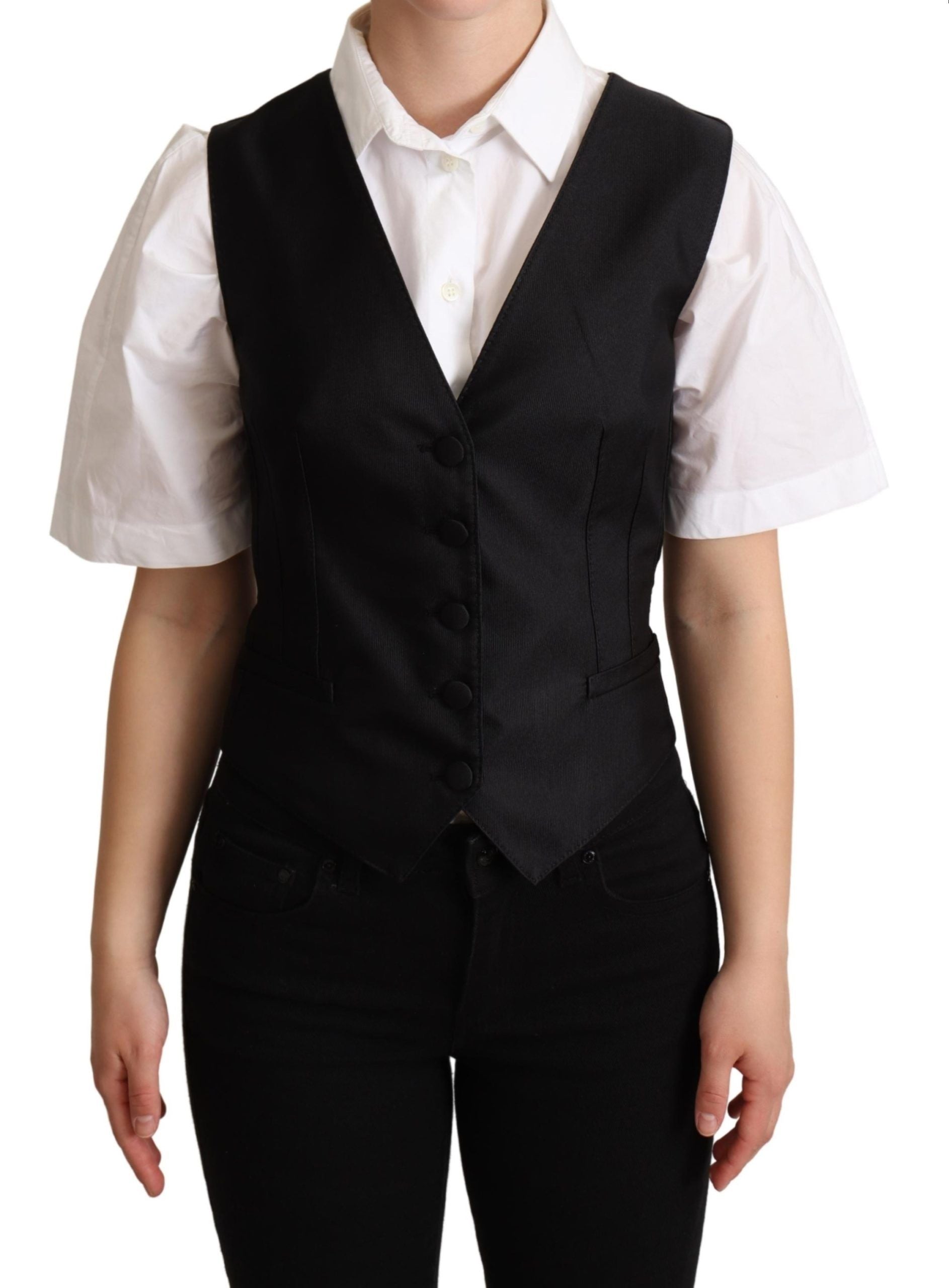 Dolce & Gabbana Elegant Silk Blend Black Waistcoat