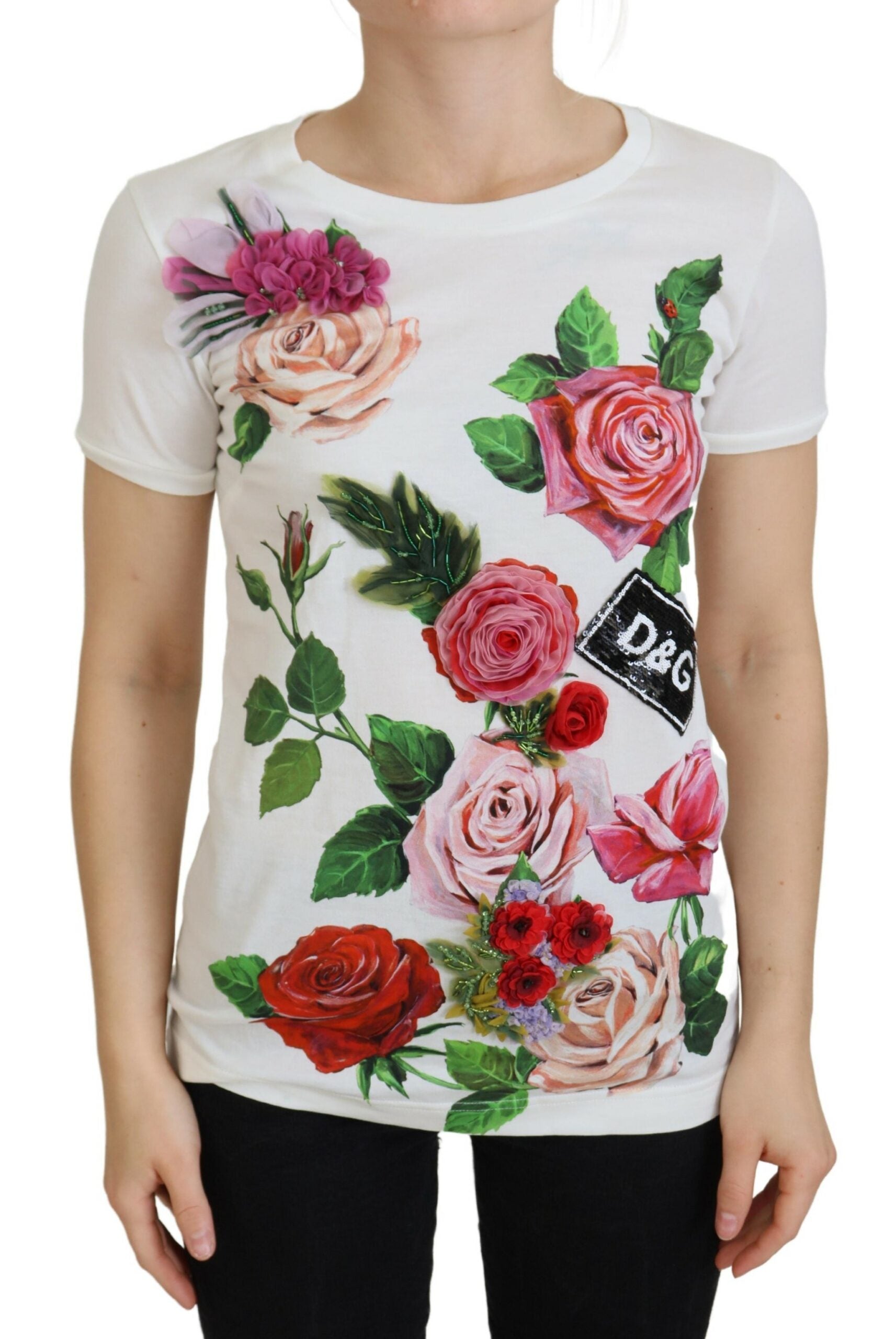 Dolce & Gabbana Горнище с къси ръкави с щампа с бяла роза DGLo
