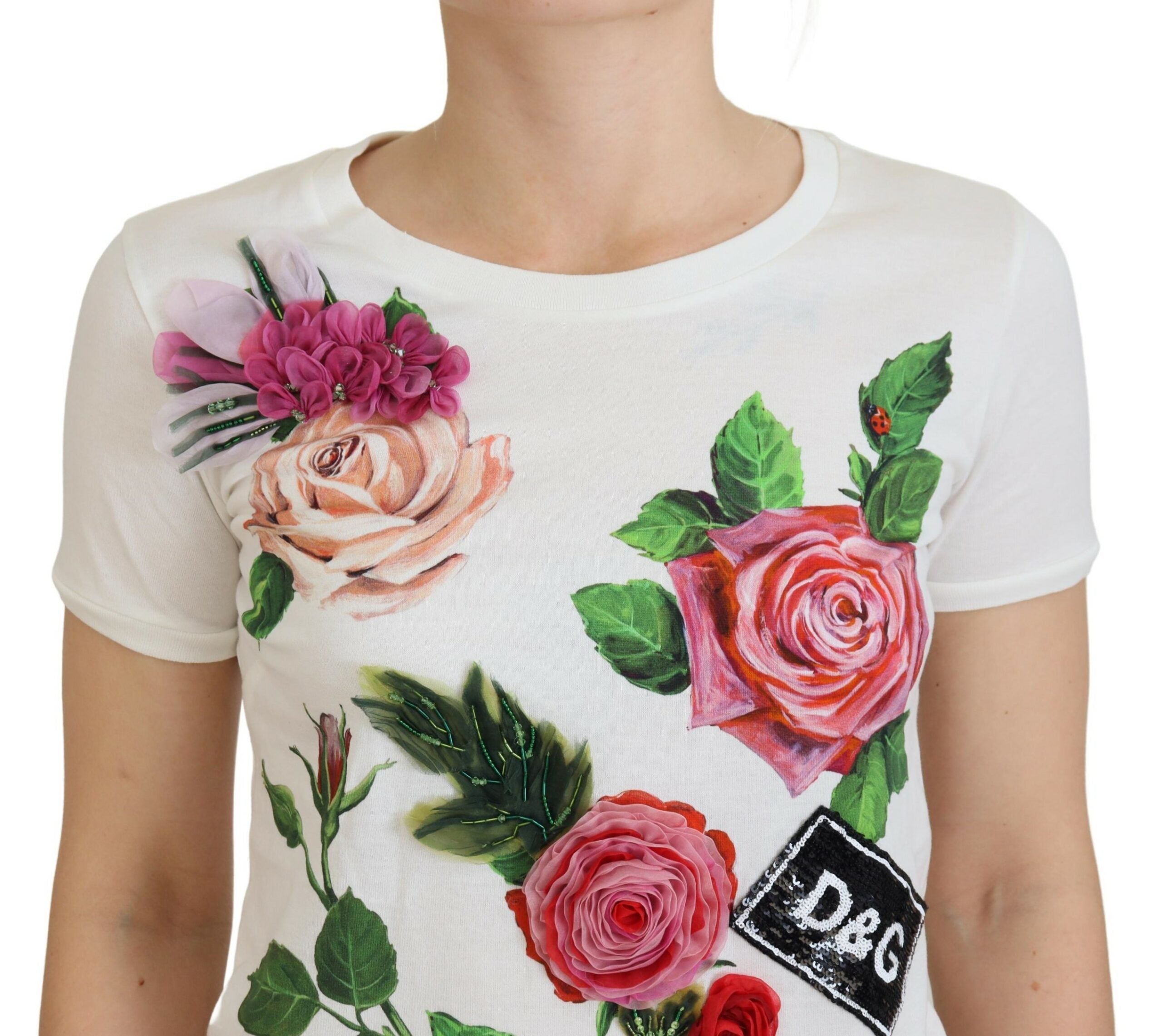 Dolce & Gabbana Горнище с къси ръкави с щампа с бяла роза DGLo