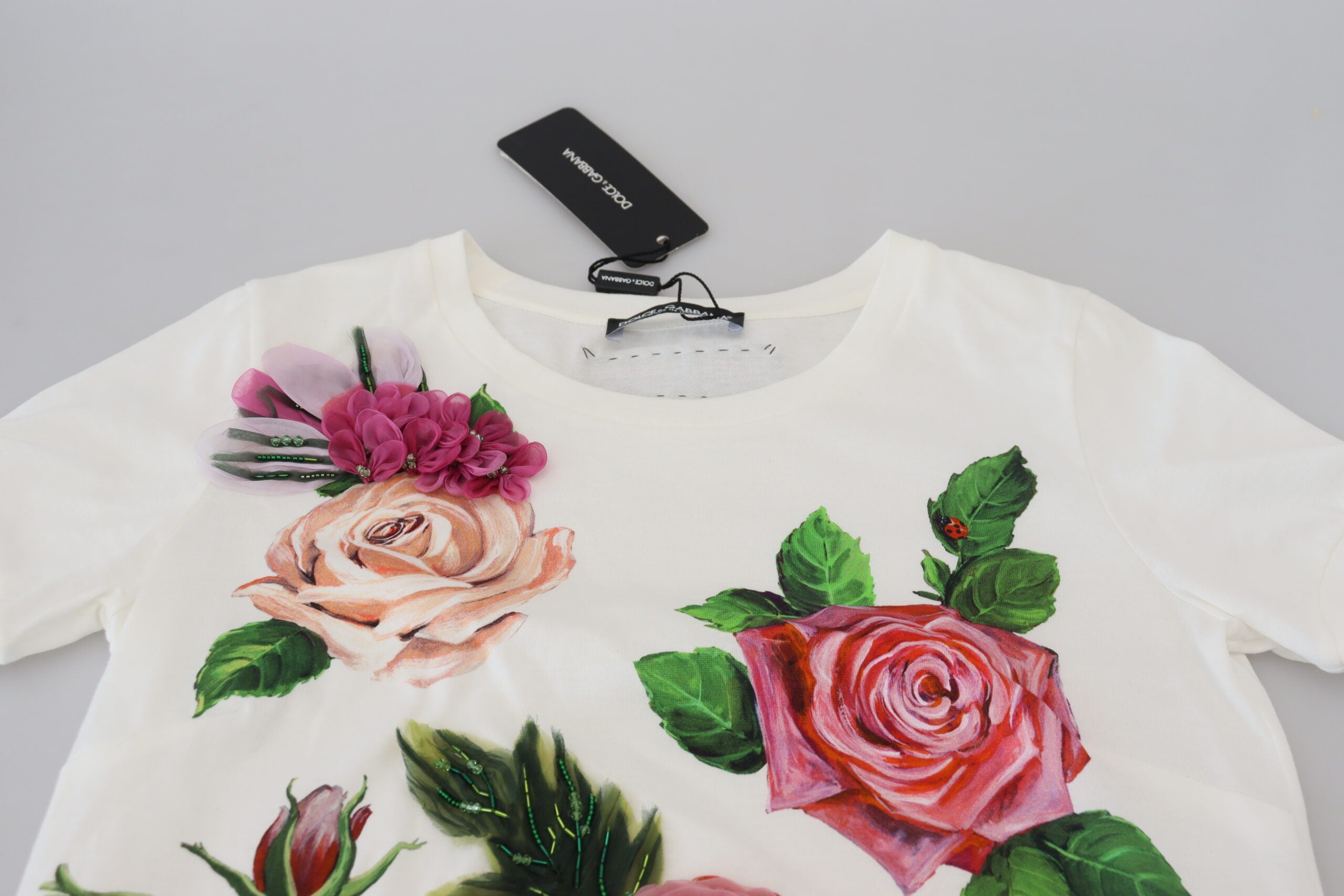 Dolce & Gabbana Горнище с къси ръкави с щампа с бяла роза DGLo