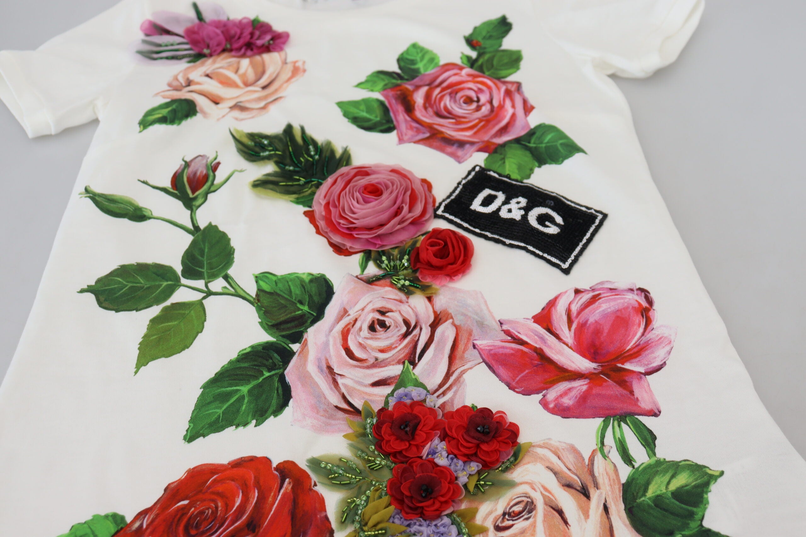 Dolce & Gabbana Горнище с къси ръкави с щампа с бяла роза DGLo