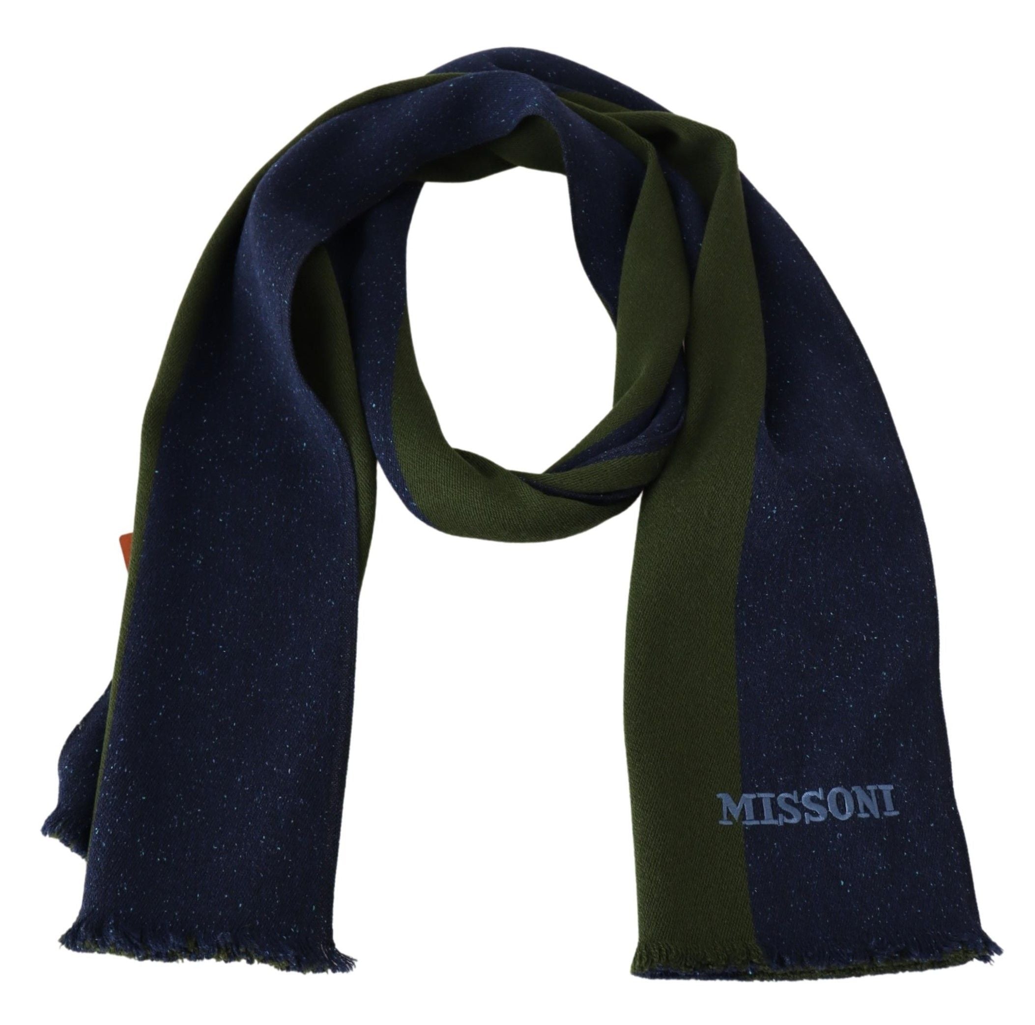 Унисекс вълнен шал Missoni със зелени райета, син шал