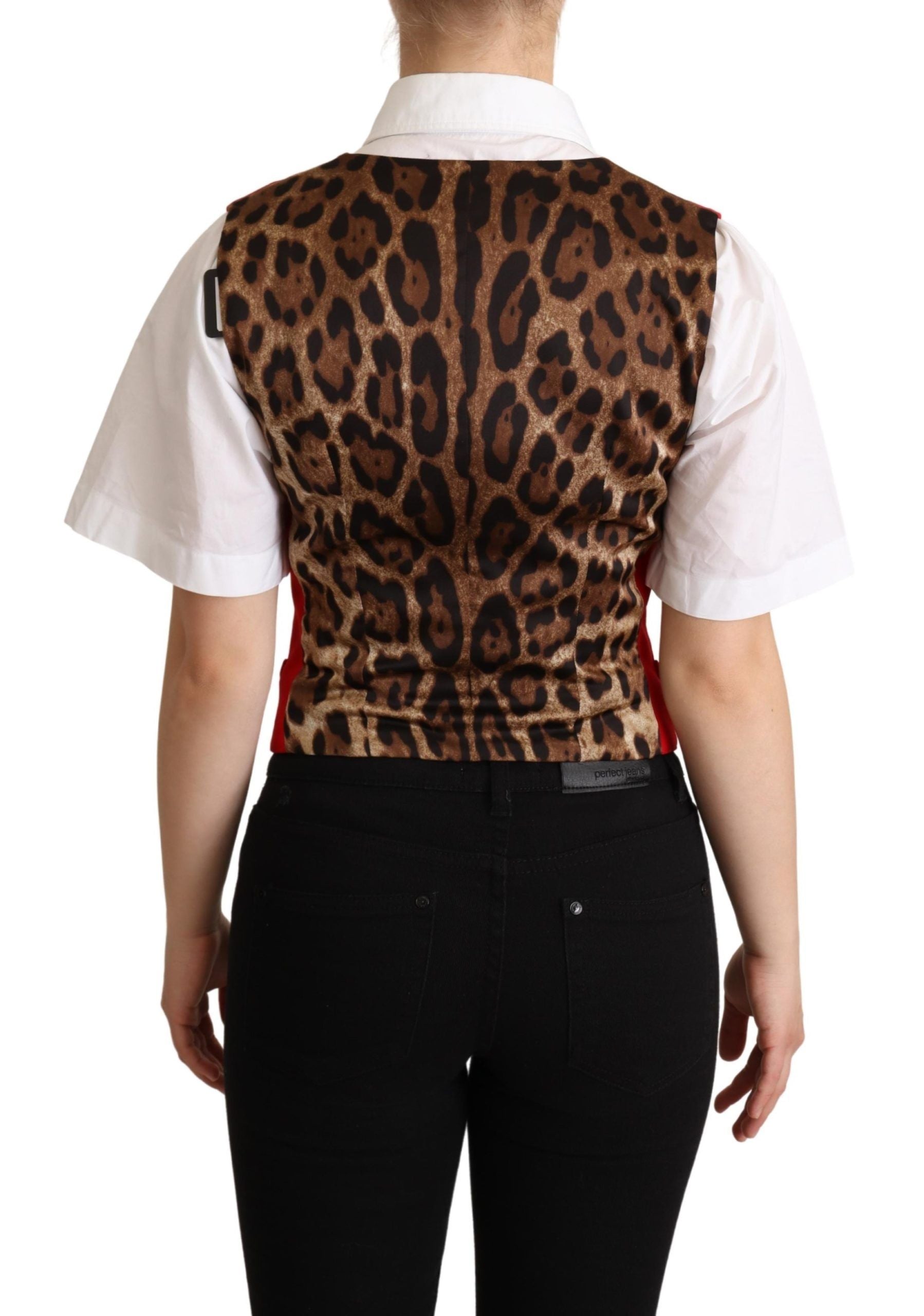 Dolce & Gabbana Elegant Red Leopard Print Sleeveless Vest