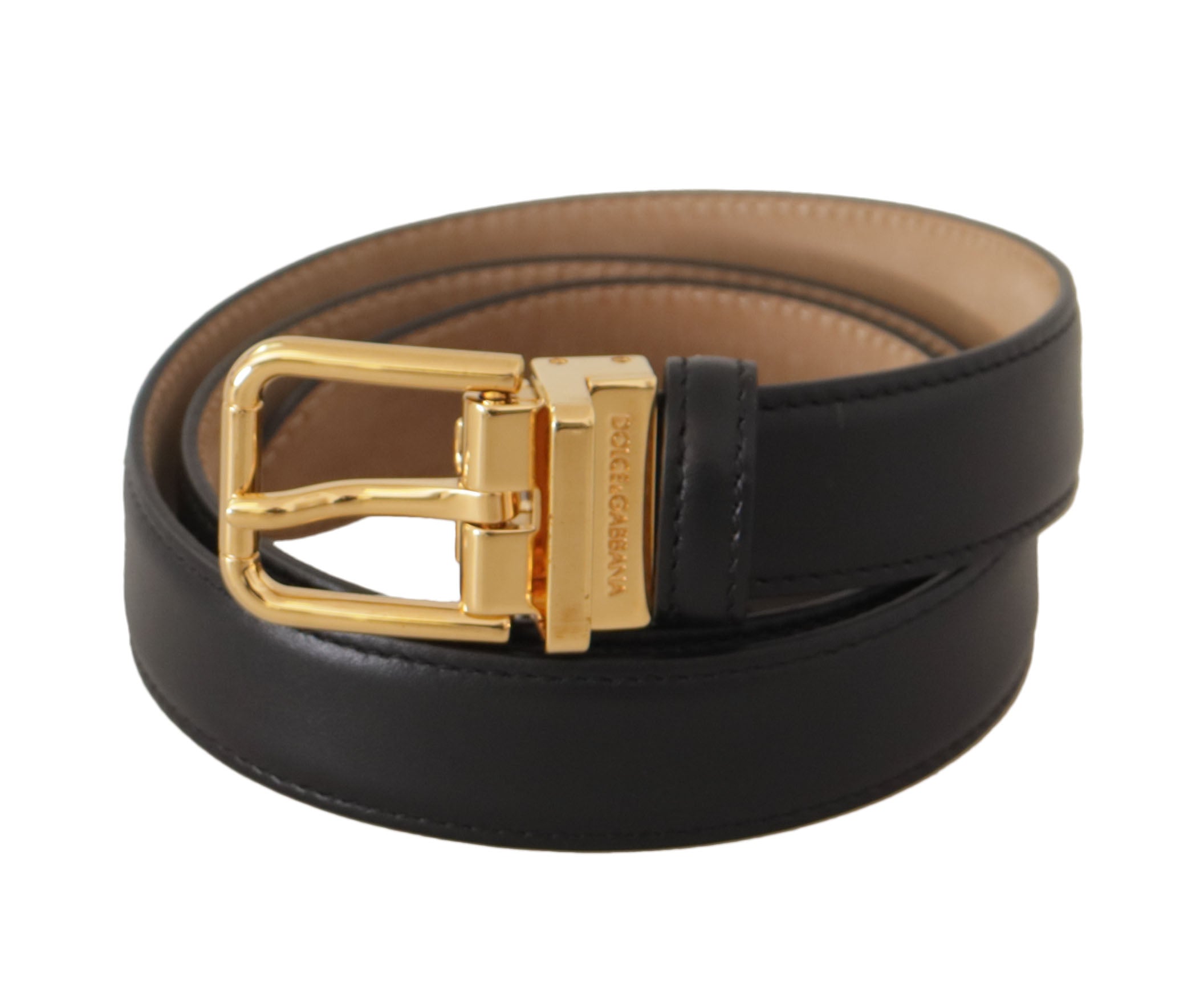 Dolce & Gabbana Elegant Black Leather Belt with Engraved Buckle