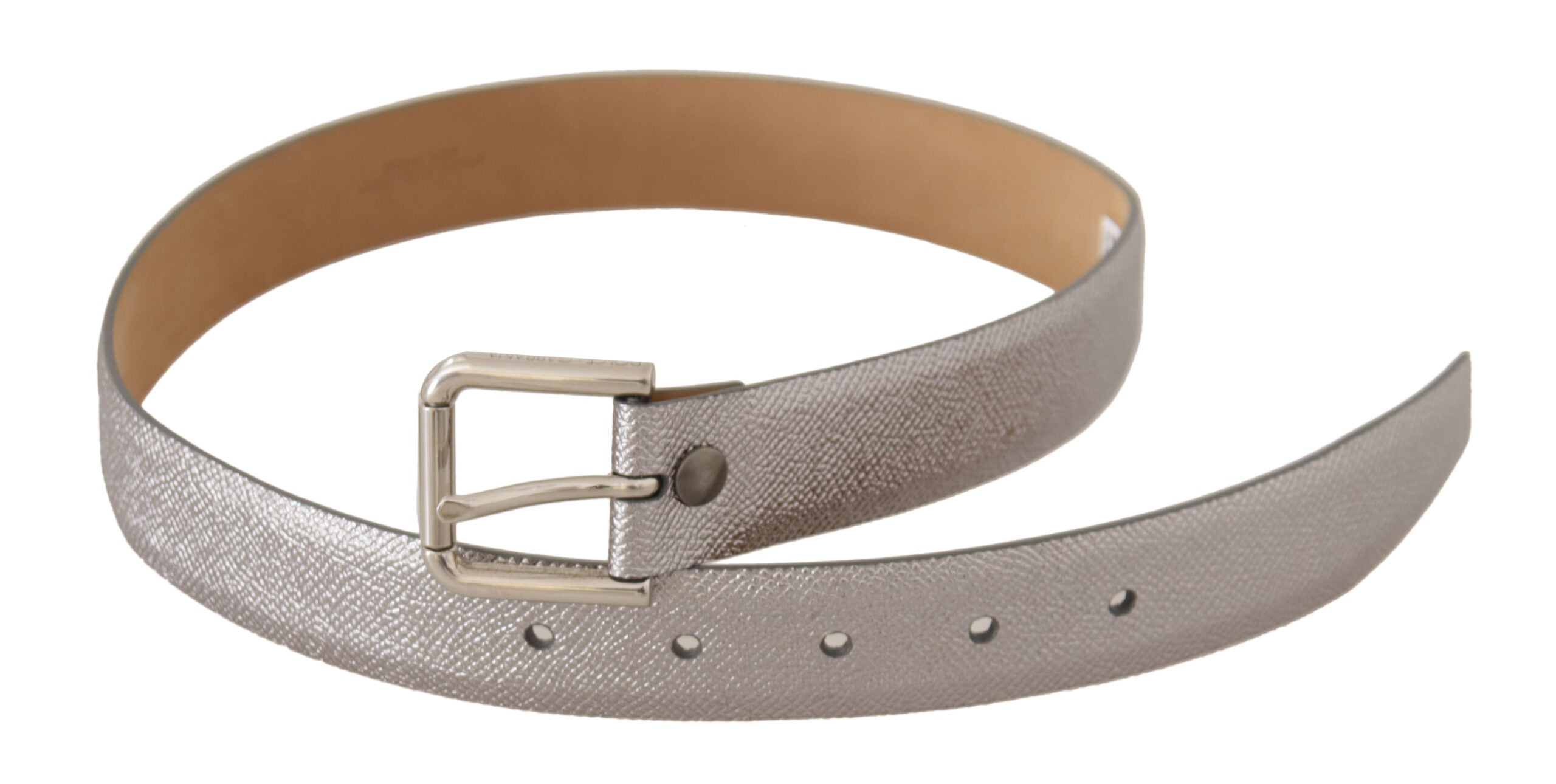 Dolce & Gabbana Elegant Silver Leather Belt with Engraved Buckle