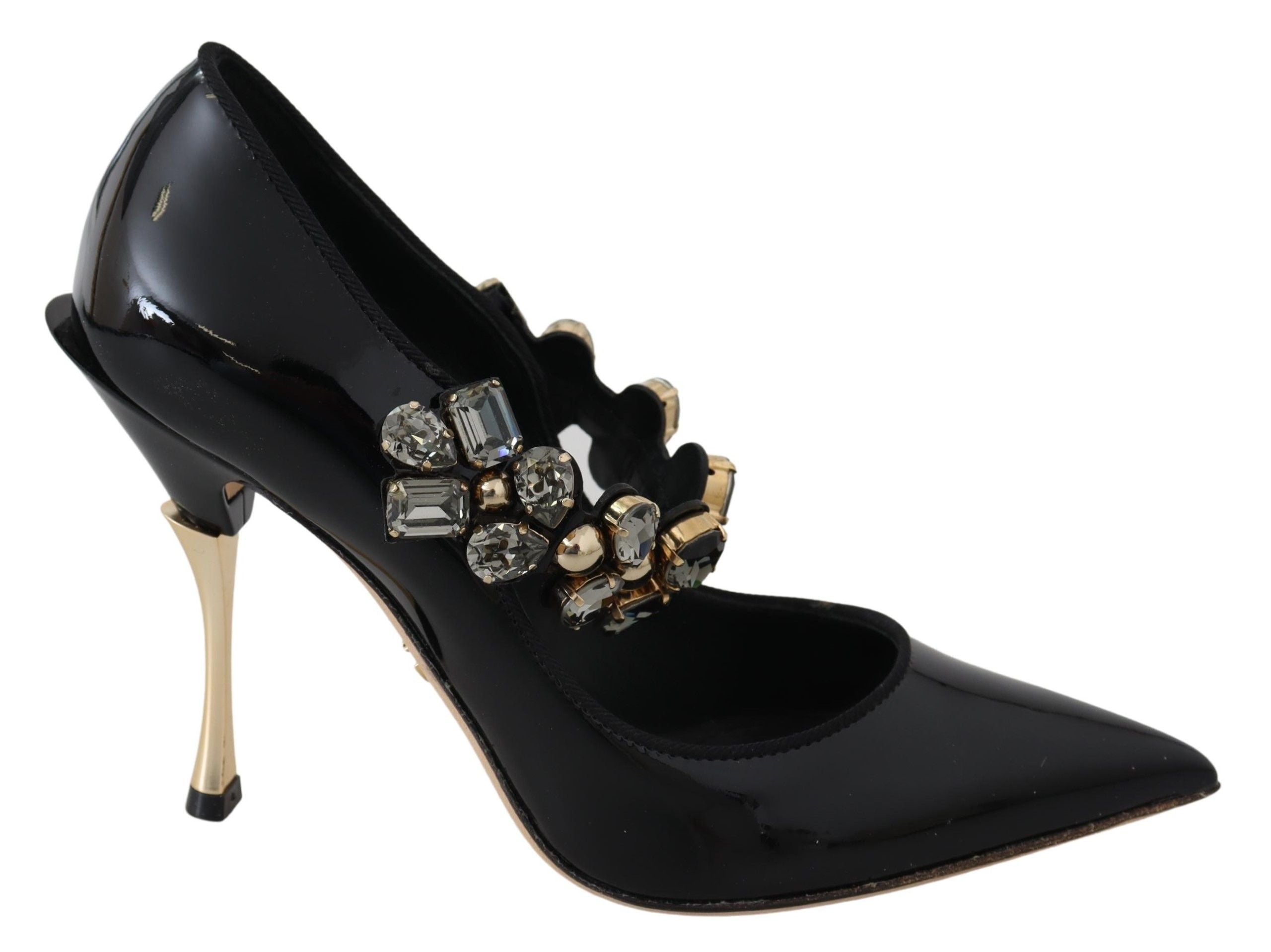 Dolce & Gabbana Черни кожени кристални обувки Mary Jane Pumps
