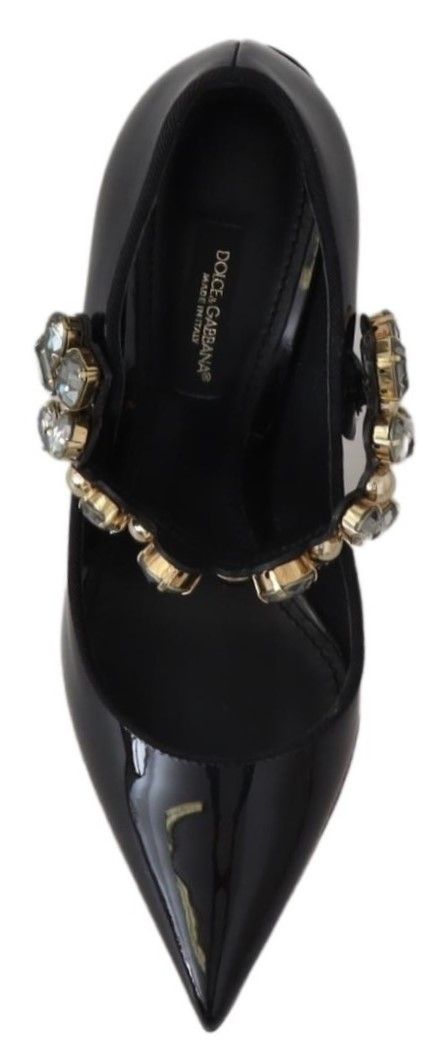 Dolce & Gabbana Черни кожени кристални обувки Mary Jane Pumps