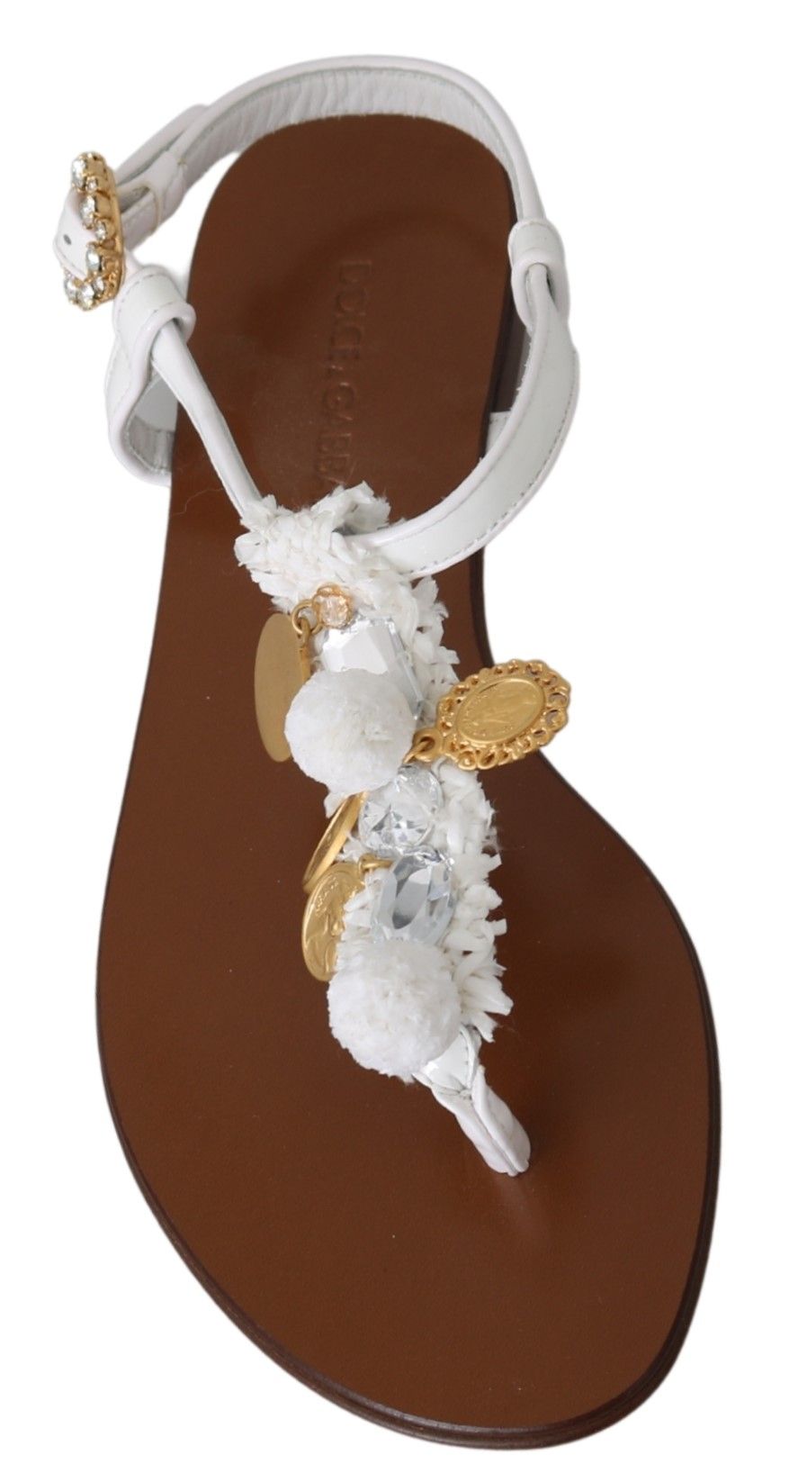 Dolce & Gabbana Бели кожени монети Джапанки Сандали Обувки